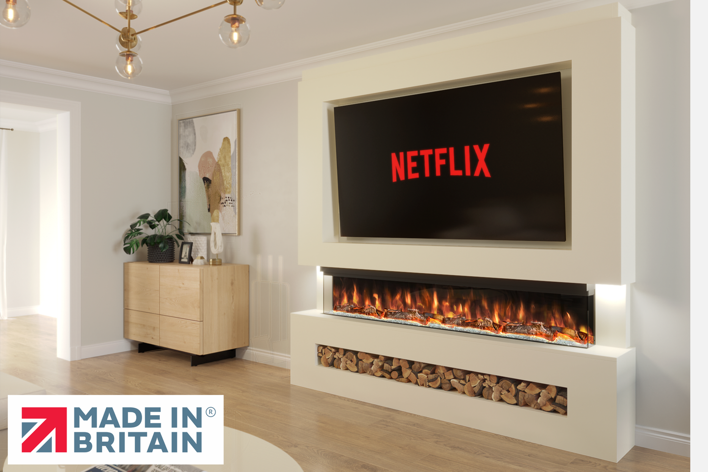 Evolution Fires Package 7 – Pre-Built Media Wall with Electric Fireplace