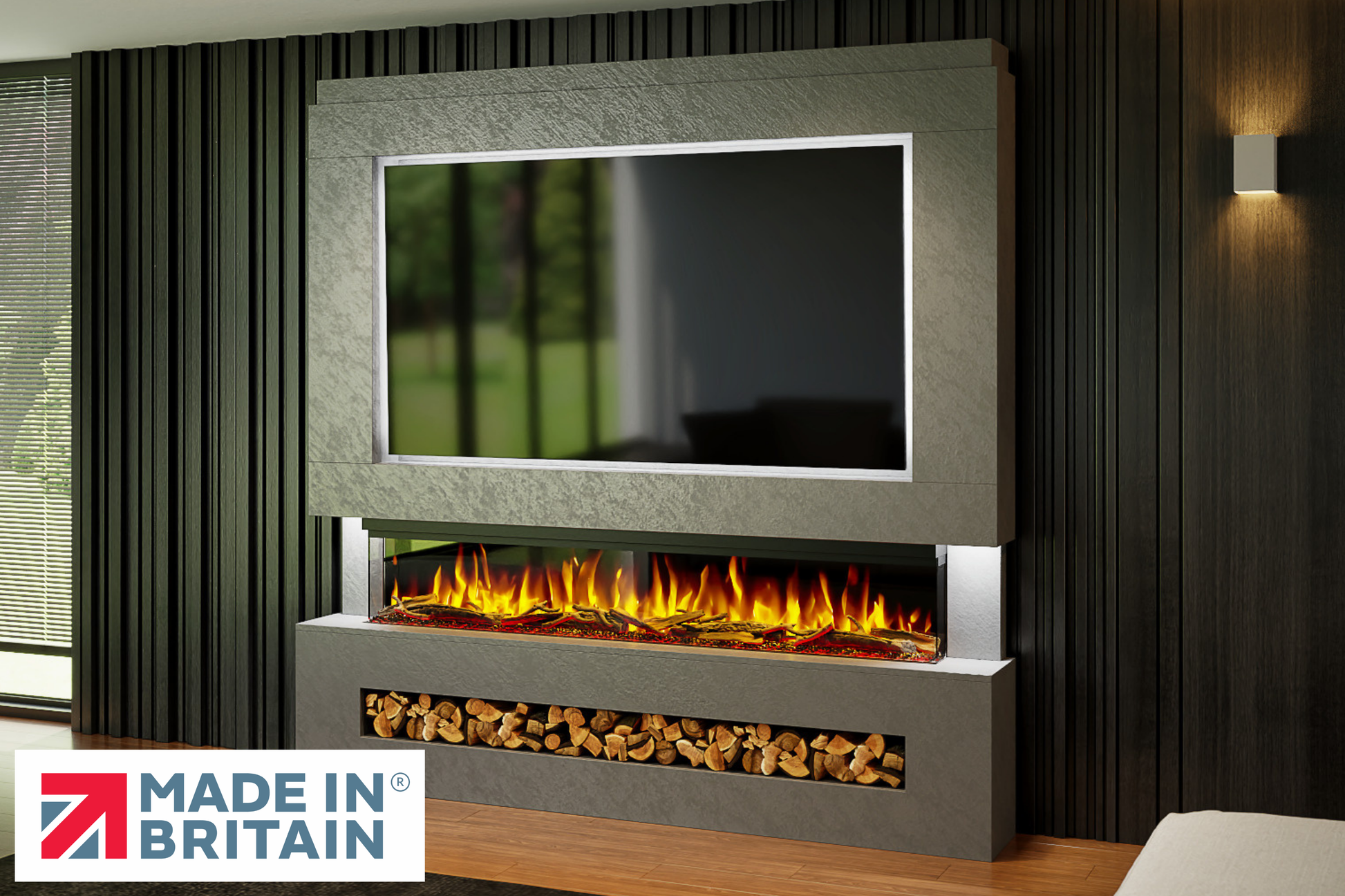 Evolution Fires Package 7 – Pre-Built Media Wall with Electric Fireplace