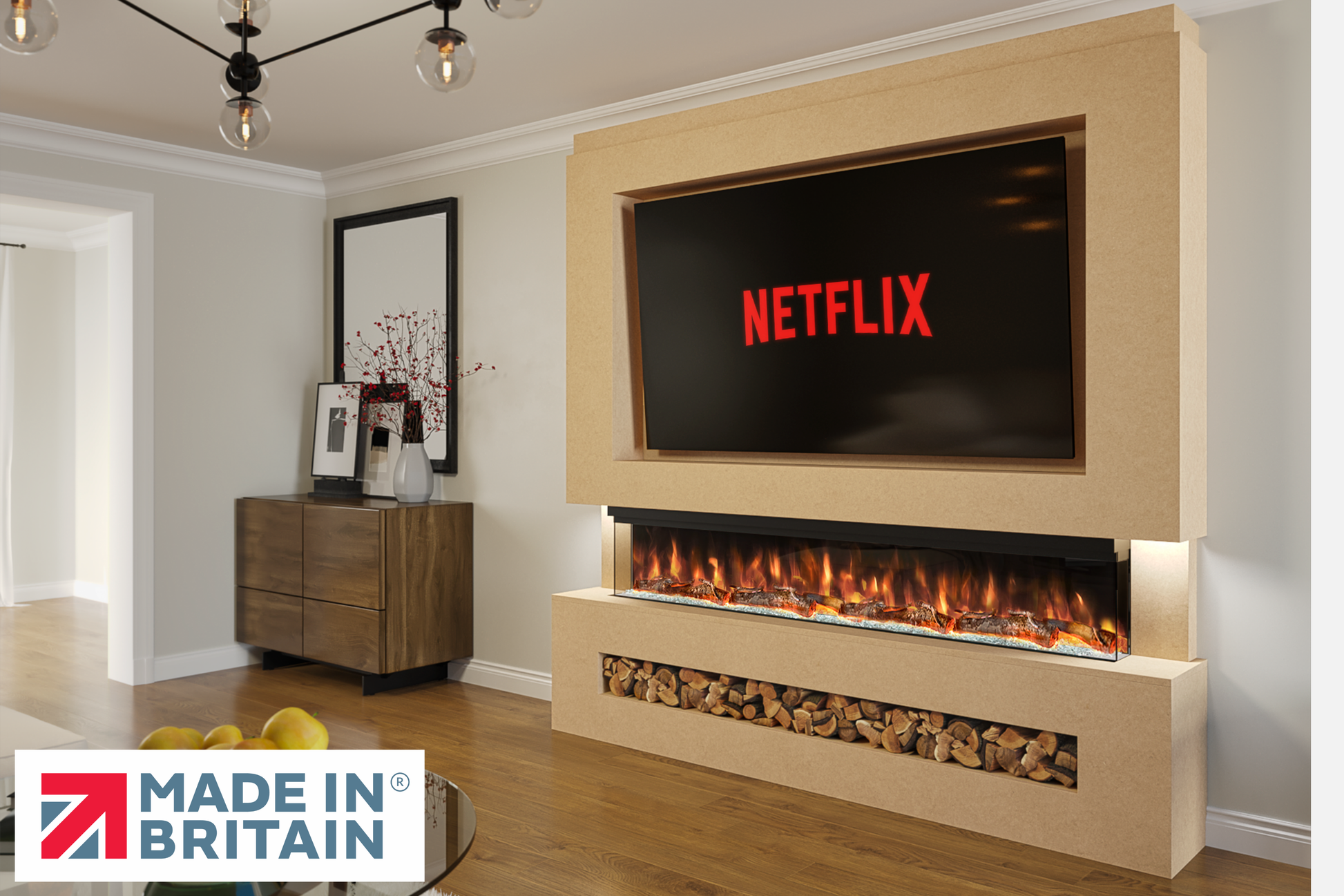 Evolution Fires Package 7 – Pre-Built Media Wall with Electric Fireplace