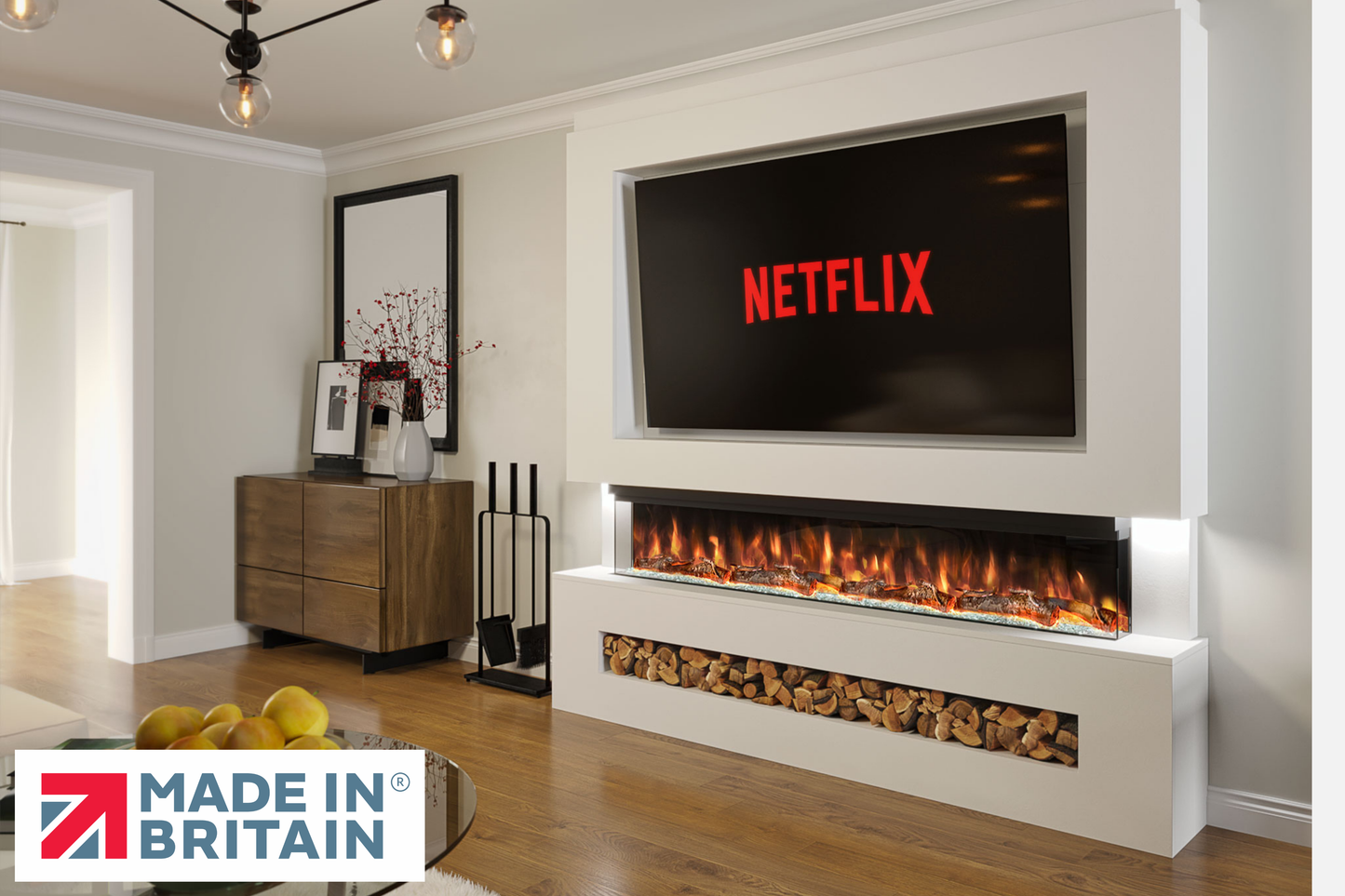 Evolution Fires Package 7 – Pre-Built Media Wall with Electric Fireplace