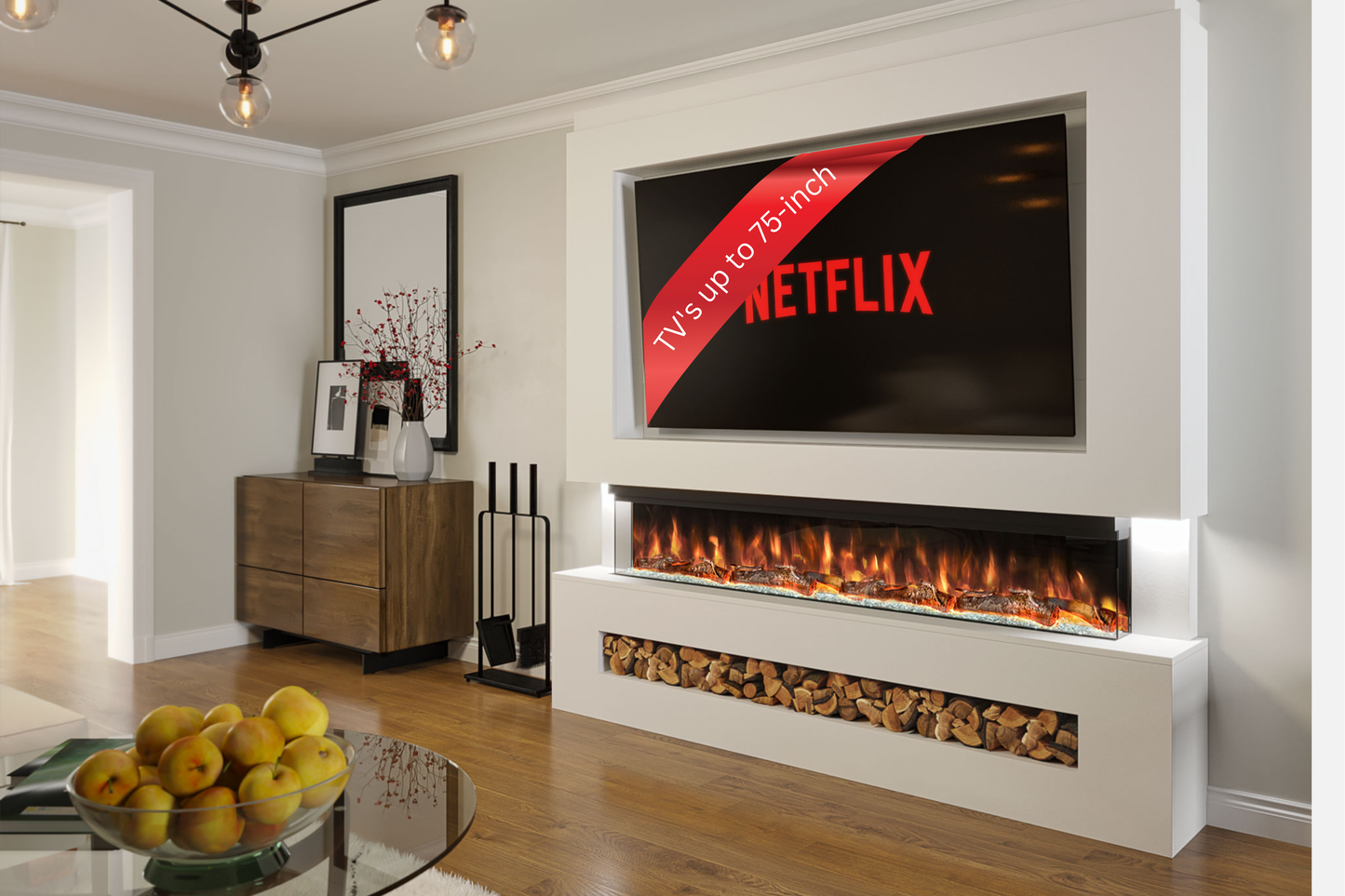 Evolution Fires Package 7 – Pre-Built Media Wall with Electric Fireplace