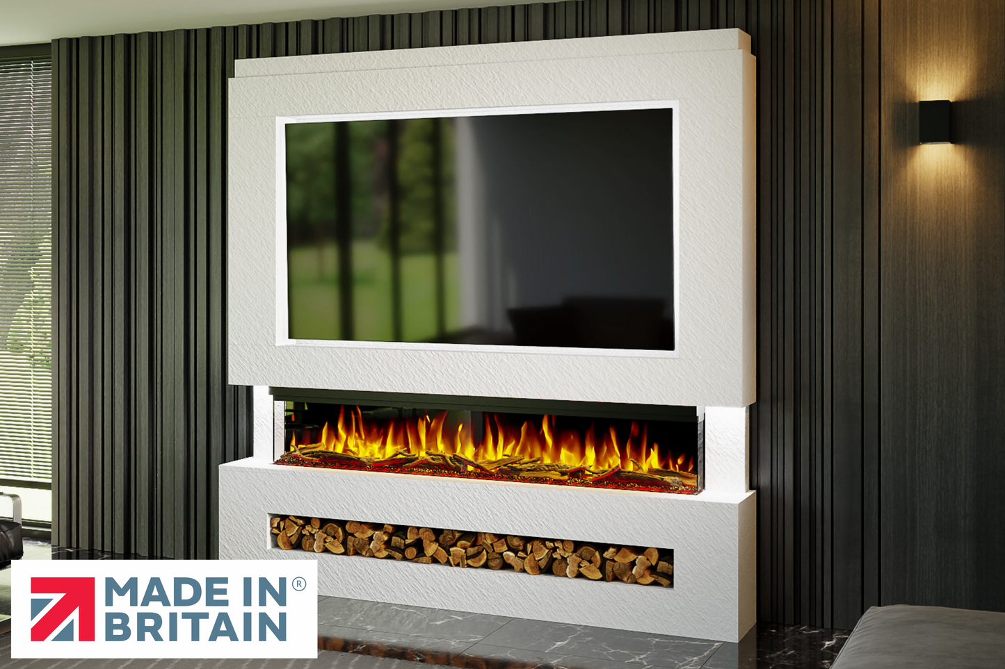 Evolution Fires Package 7 – Pre-Built Media Wall with Electric Fireplace