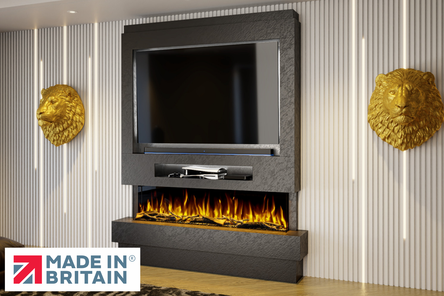 Evolution Fires Package 8 – Pre-Built Media Wall with Electric Fireplace