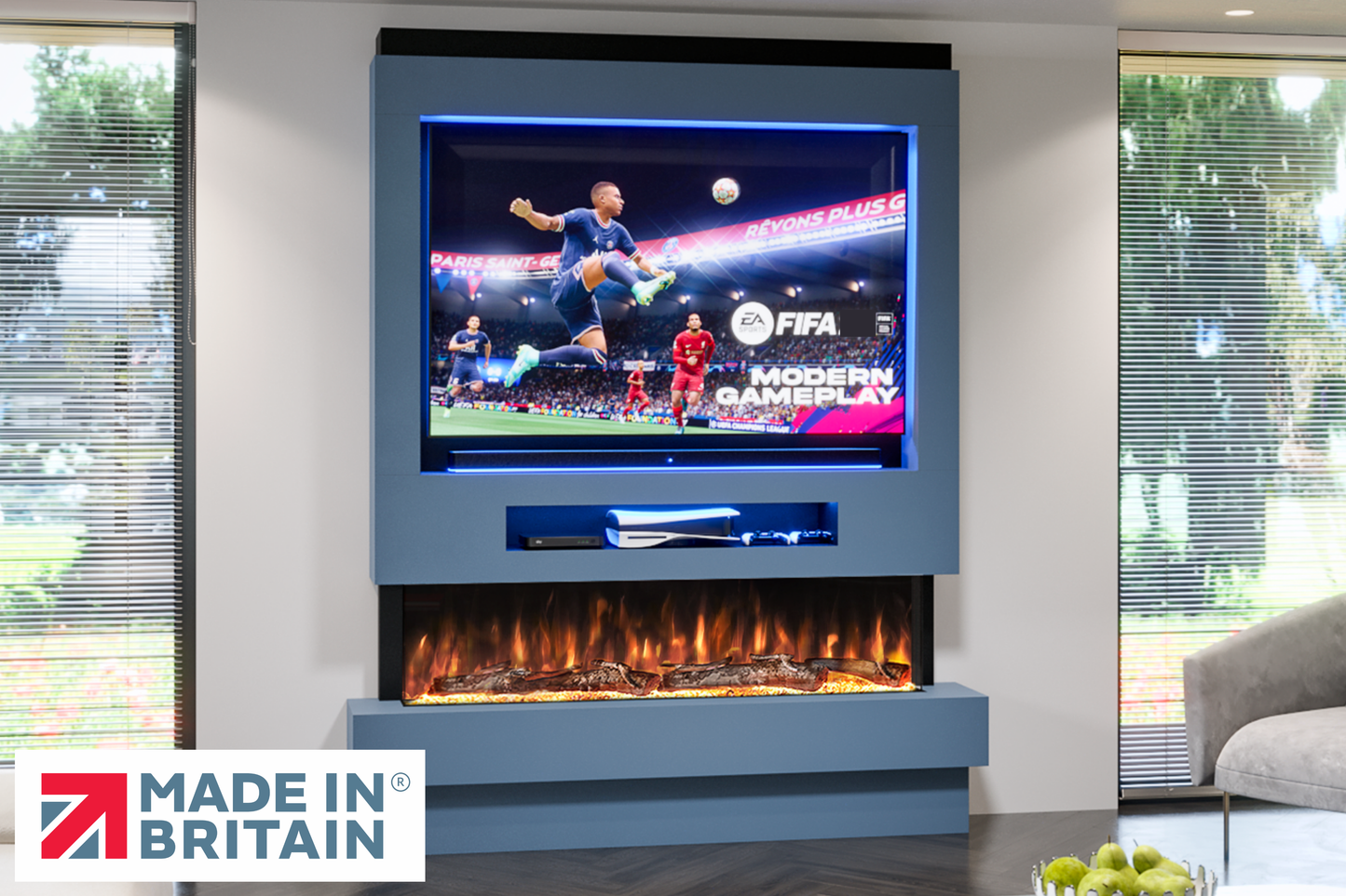 Evolution Fires Package 8 – Pre-Built Media Wall with Electric Fireplace