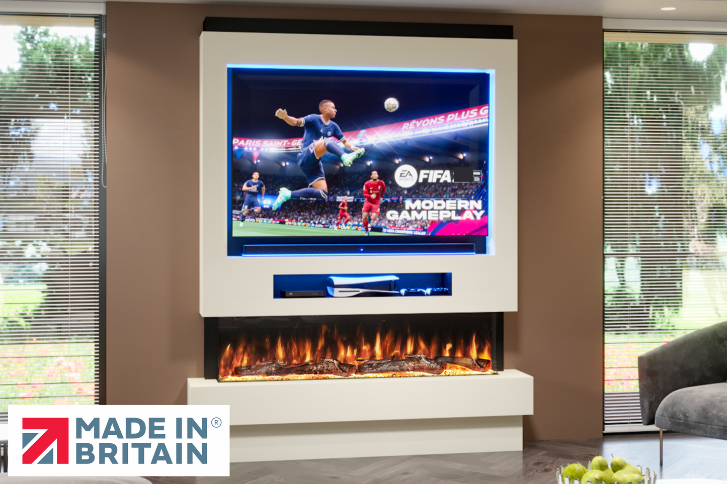 Evolution Fires Package 8 – Pre-Built Media Wall with Electric Fireplace