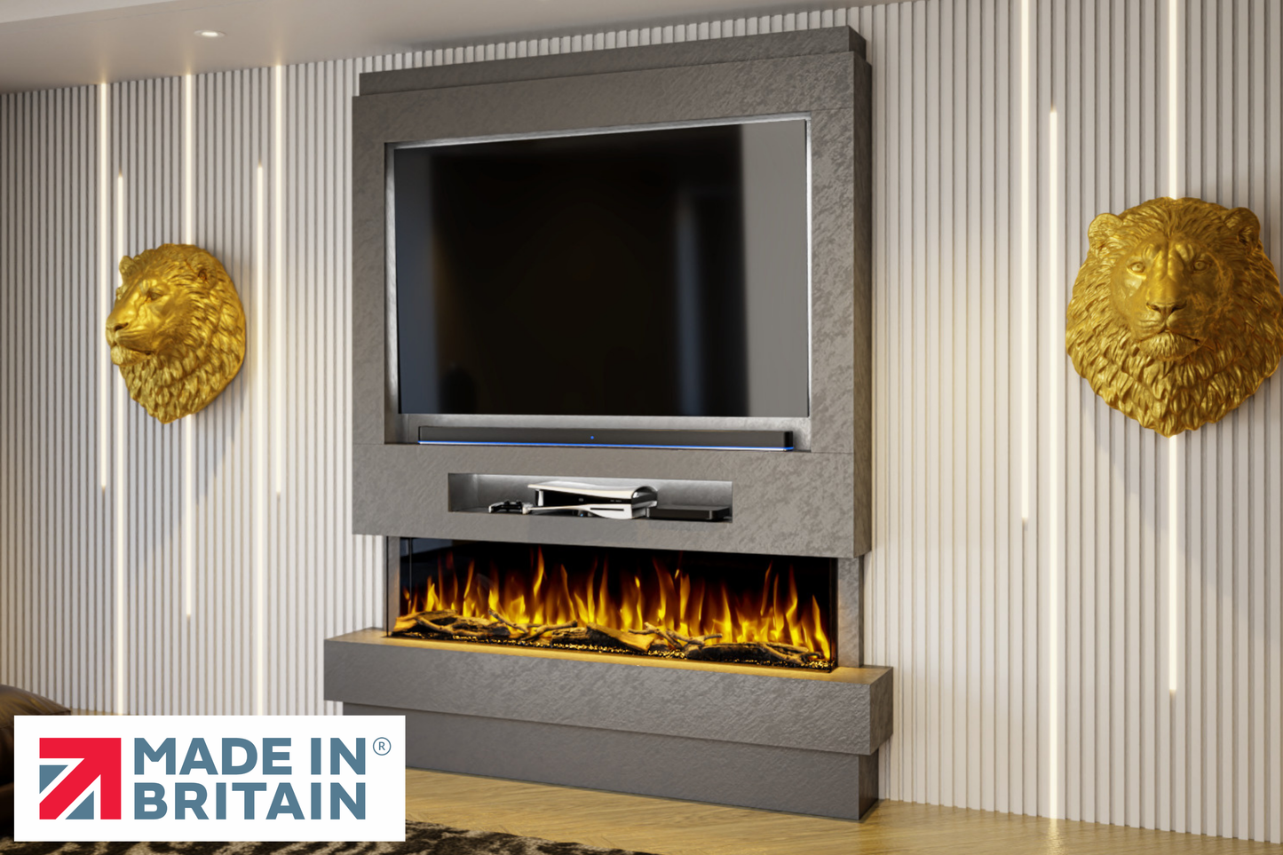 Evolution Fires Package 8 – Pre-Built Media Wall with Electric Fireplace