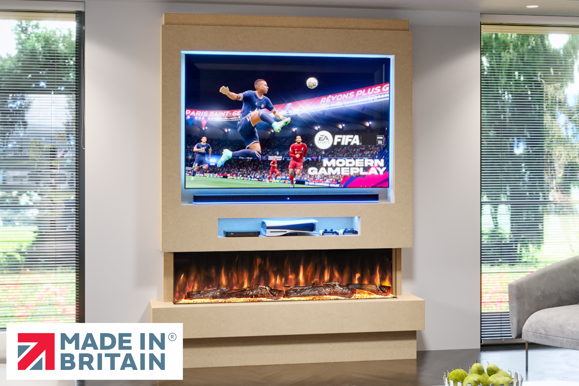 Evolution Fires Package 8 – Pre-Built Media Wall with Electric Fireplace