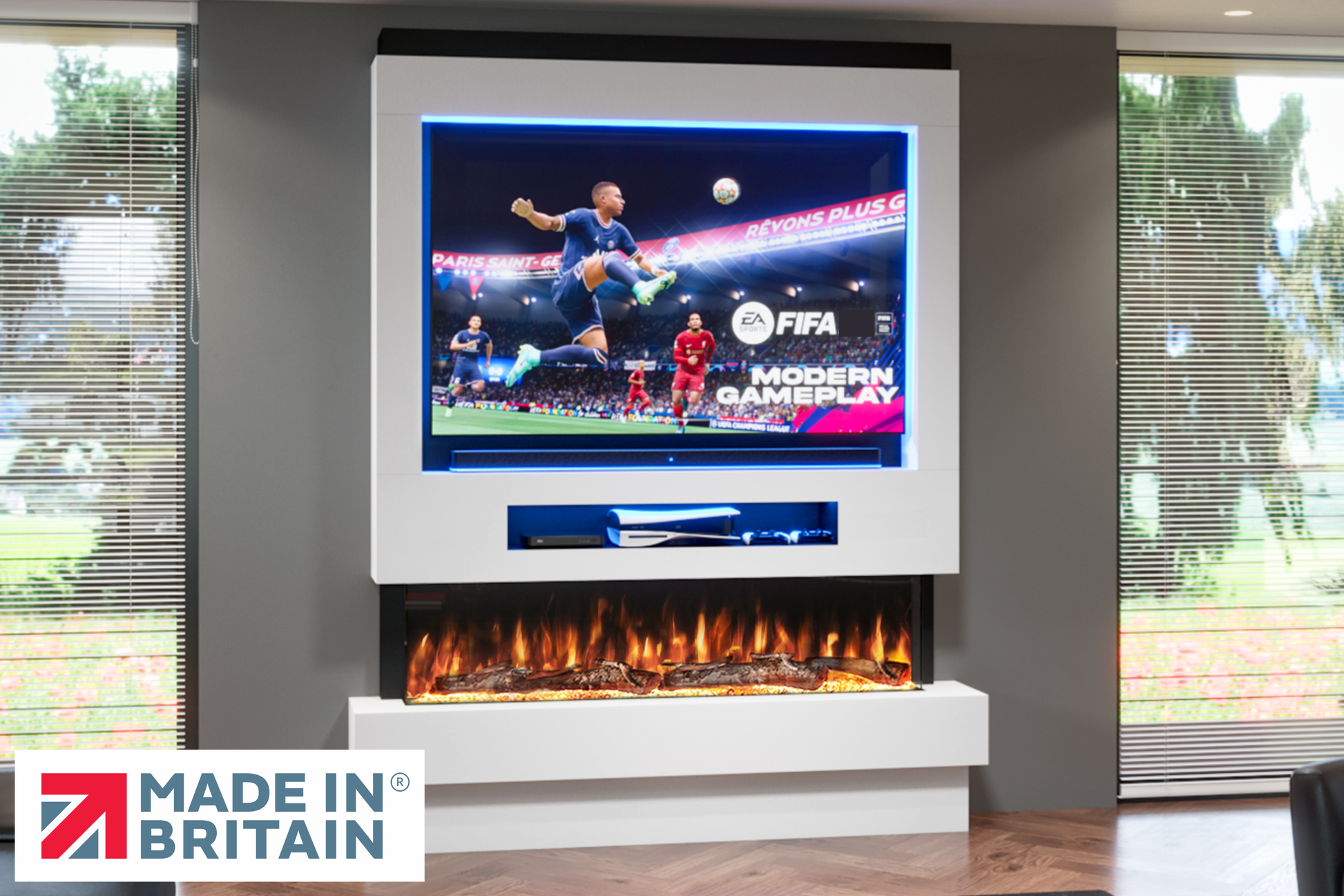 Evolution Fires Package 8 – Pre-Built Media Wall with Electric Fireplace