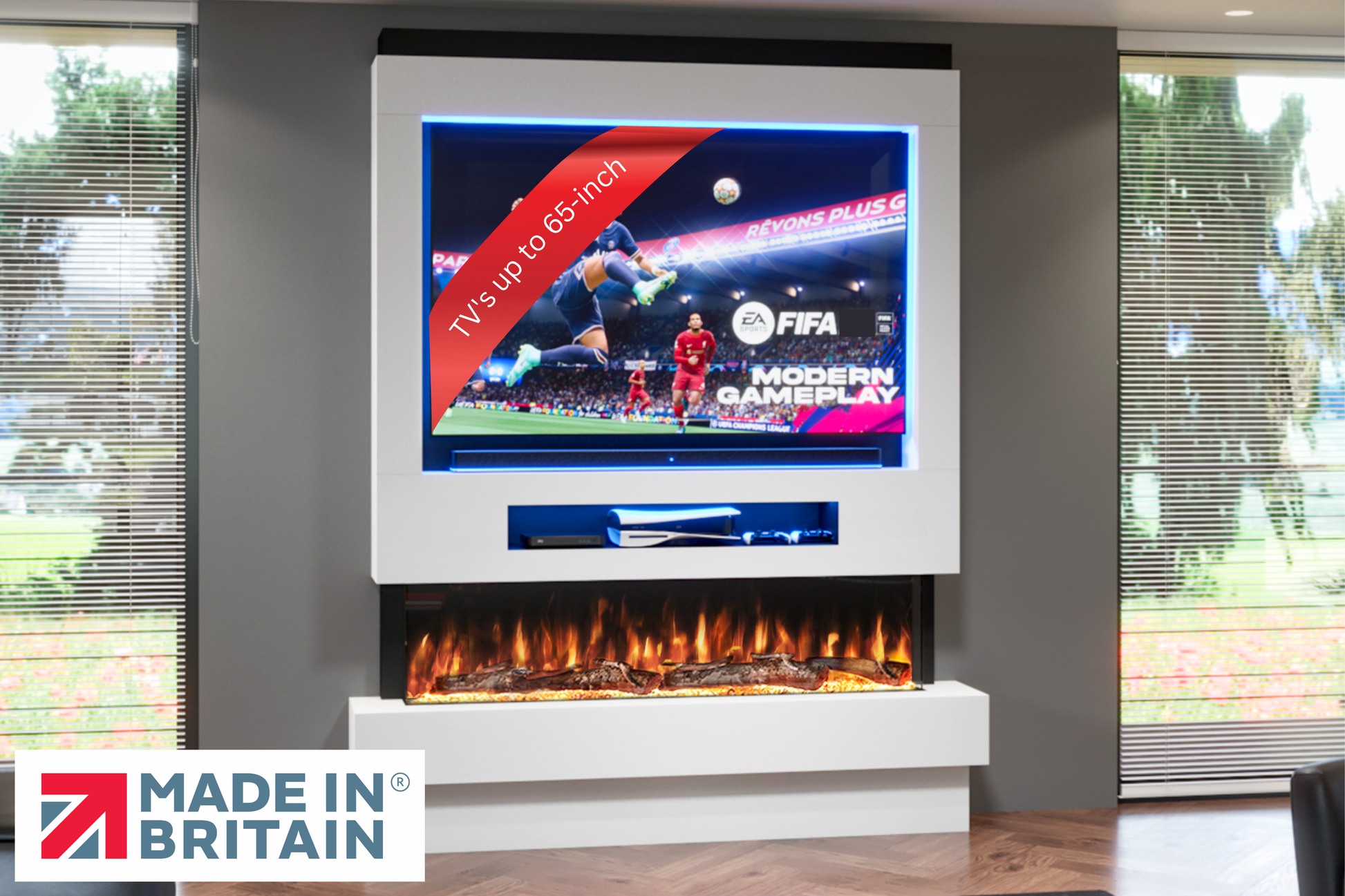 Evolution Fires Package 8 – Pre-Built Media Wall with Electric Fireplace