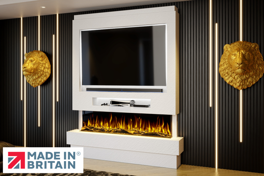 Evolution Fires Package 8 β Pre-Built Media Wall with Electric Fireplace