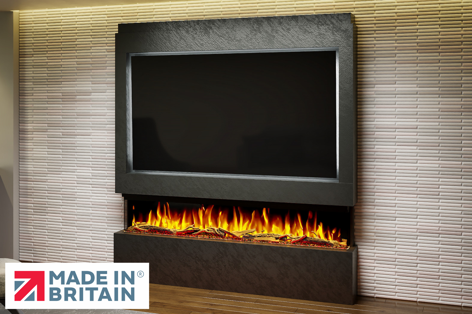 Evolution Fires Package 9 – Pre-Built Media Wall with Electric Fireplace