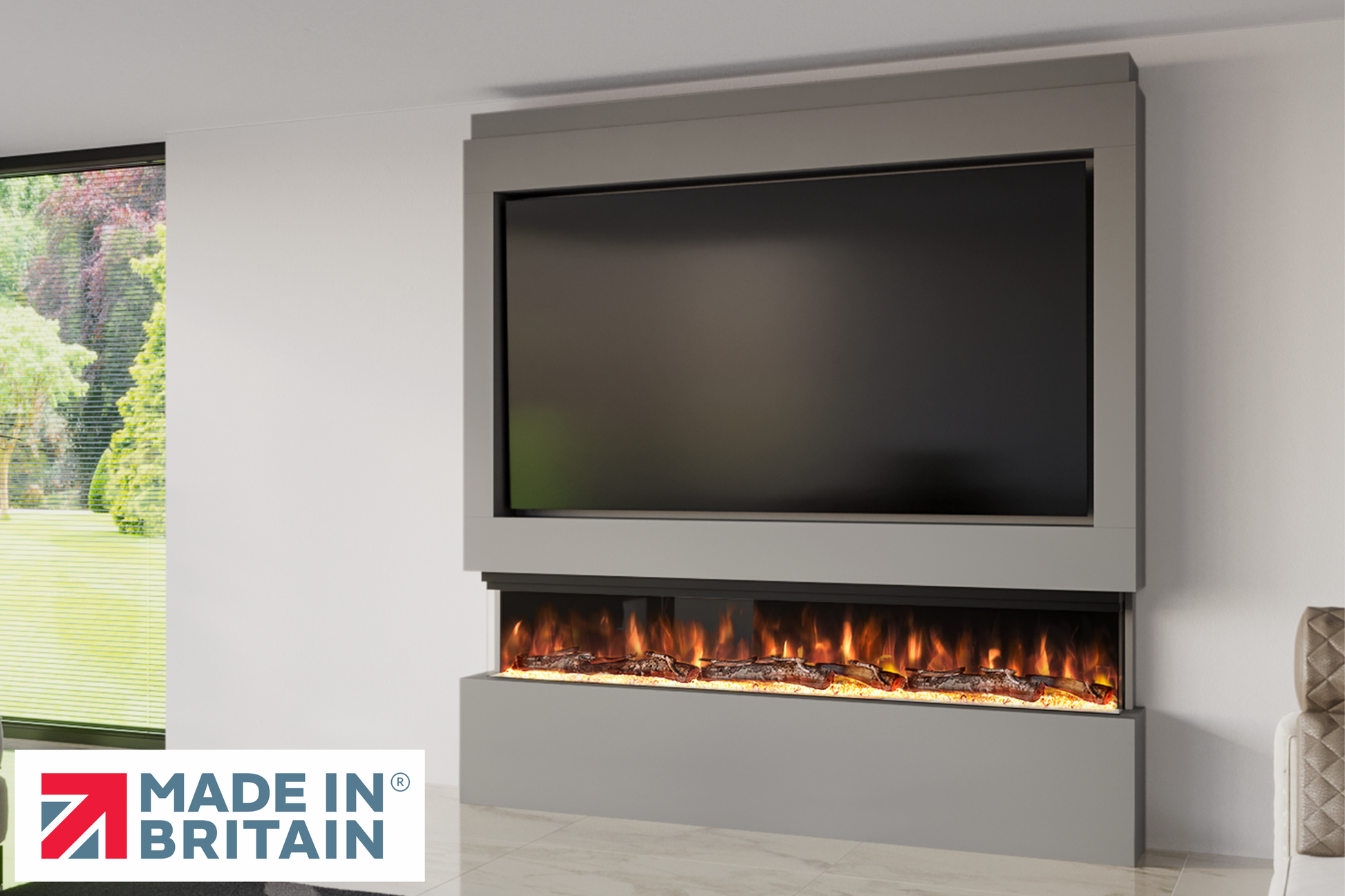 Evolution Fires Package 9 – Pre-Built Media Wall with Electric Fireplace