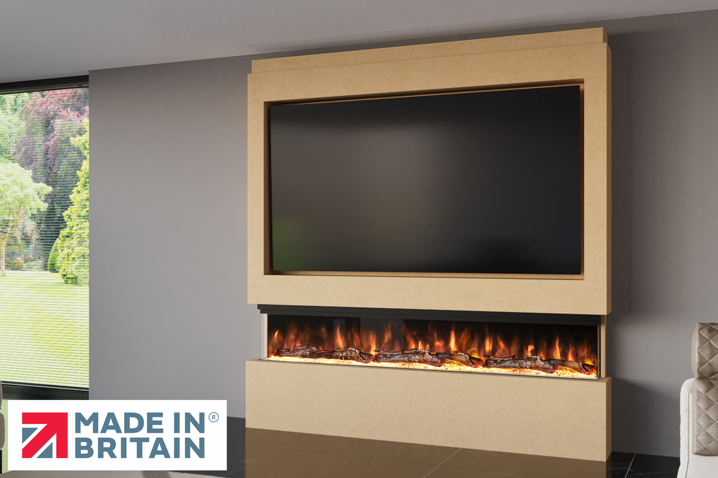 Evolution Fires Package 9 – Pre-Built Media Wall with Electric Fireplace
