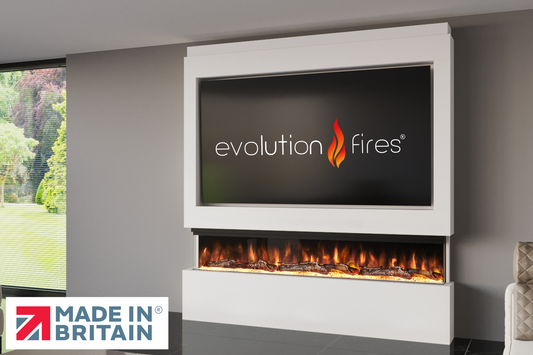 Evolution Fires Package 9 β Pre-Built Media Wall with Electric Fireplace