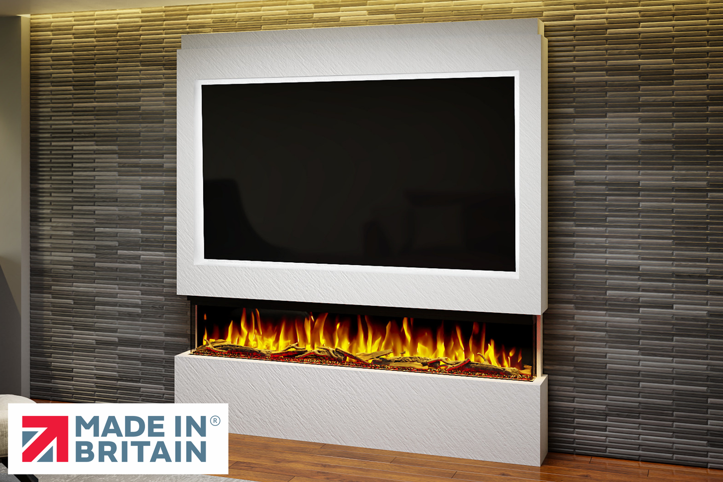 Evolution Fires Package 9 – Pre-Built Media Wall with Electric Fireplace