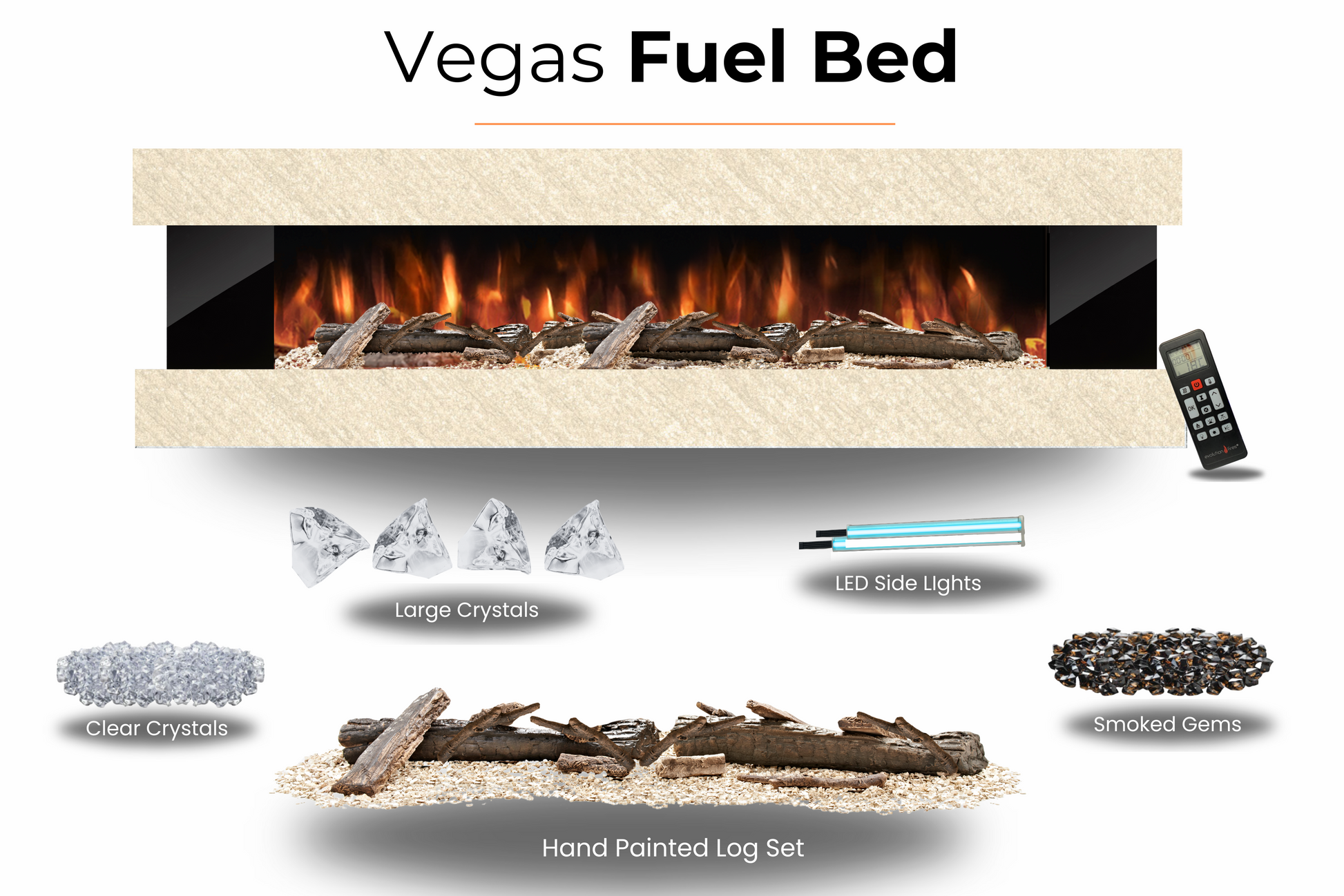 Evolution Fires - Vegas 72 - Wall-Mounted Electric Fireplace Pearl Textured