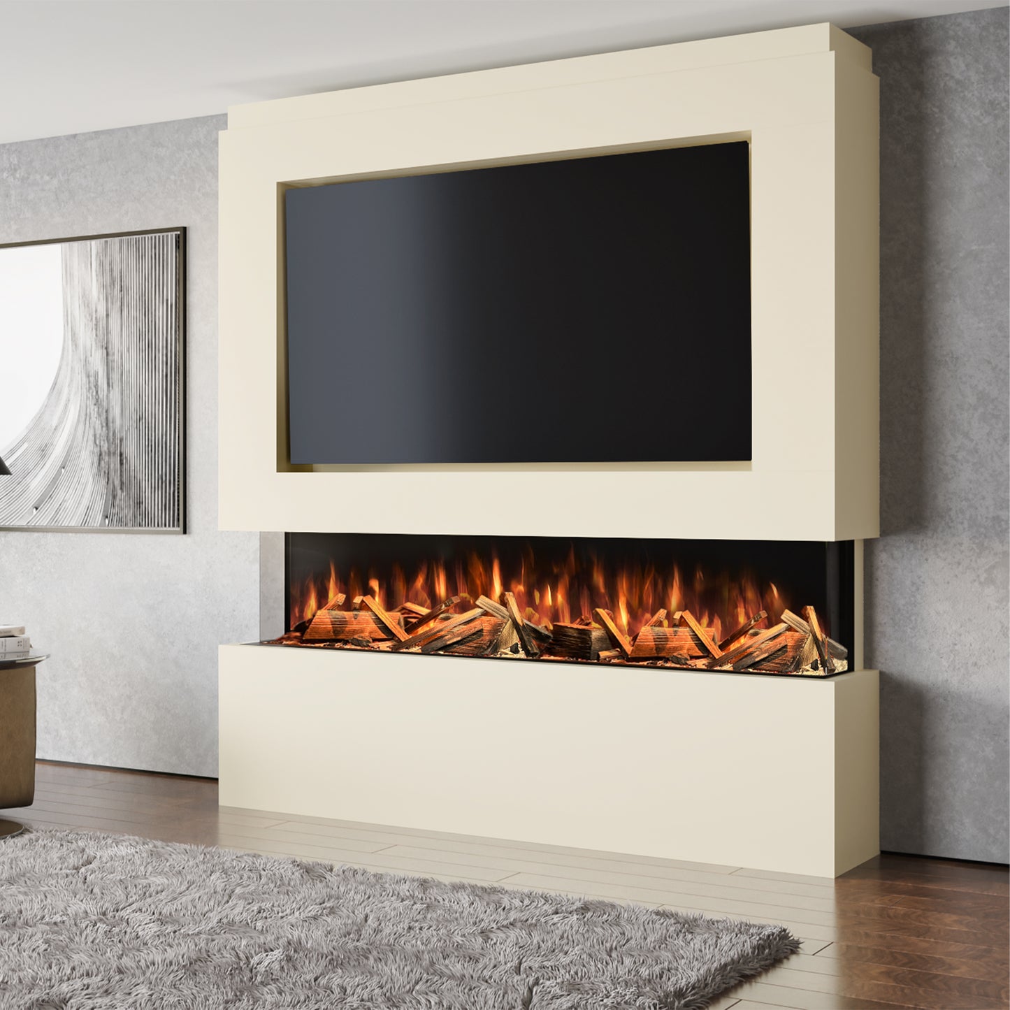 Evolution Fires Pre-built media wall with electric fireplace