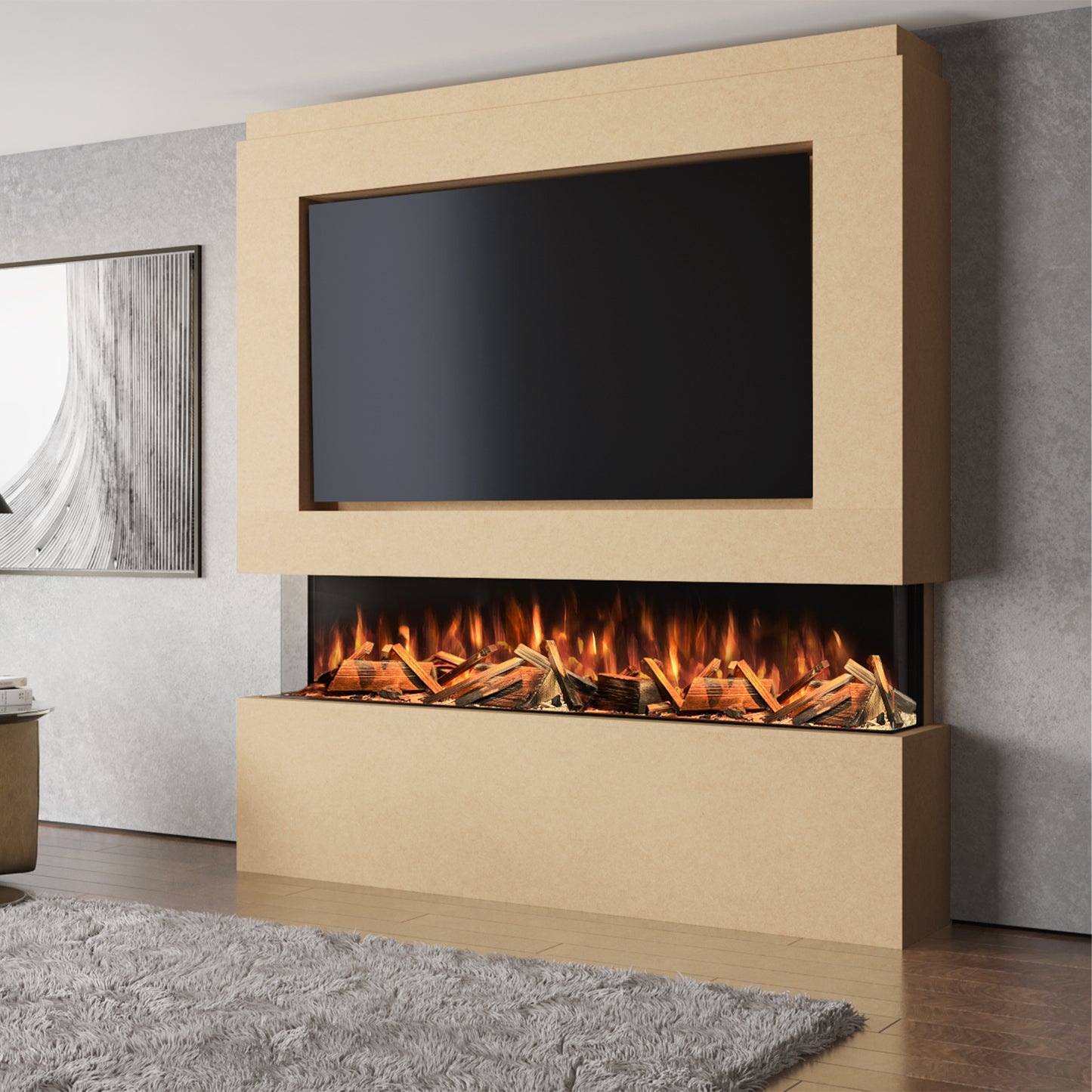 Evolution Fires Pre-built media wall with electric fireplace