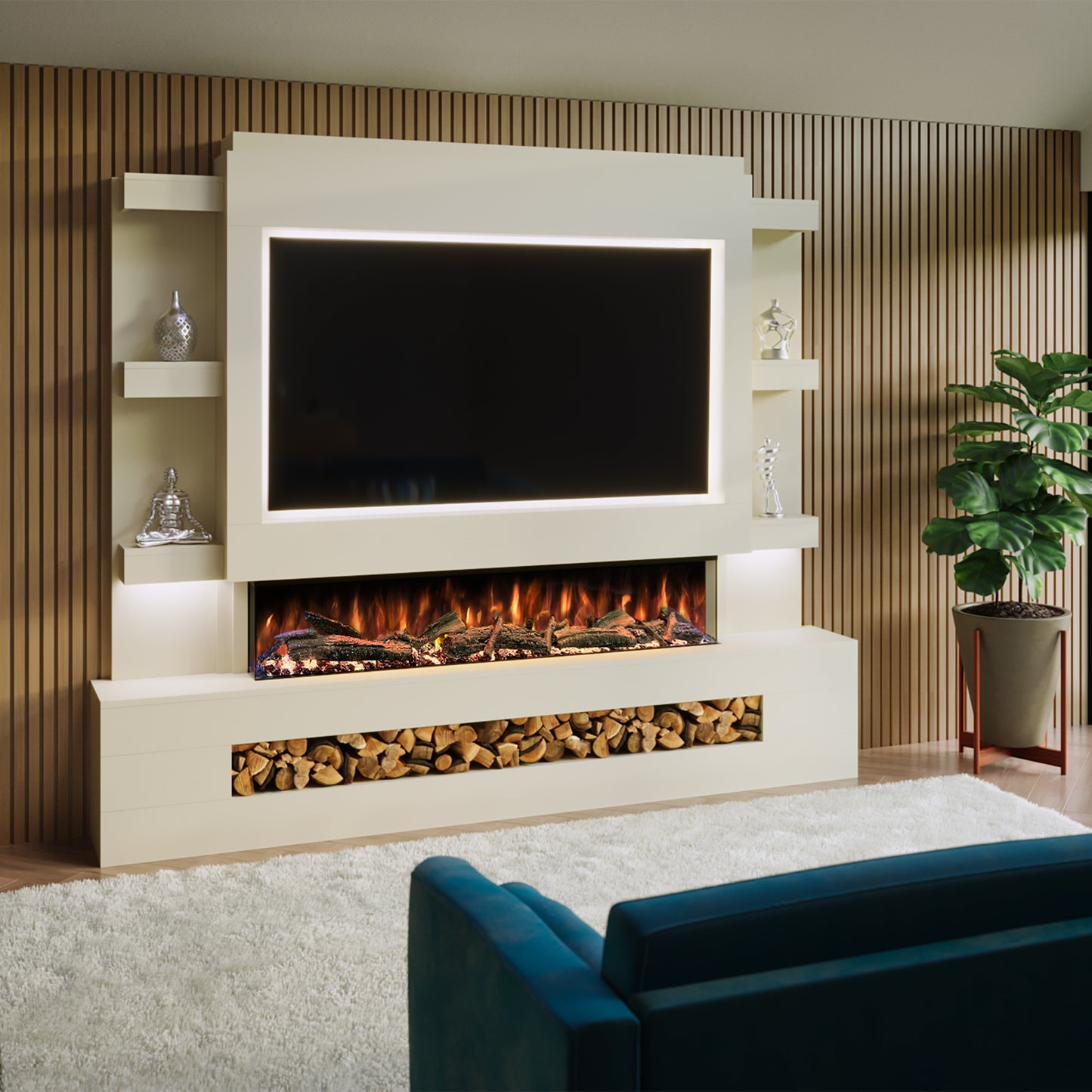 Evolution Fires Pre-built media wall with electric fireplace