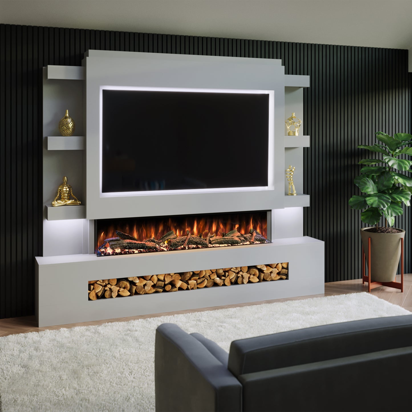 Evolution Fires Pre-built media wall with electric fireplace