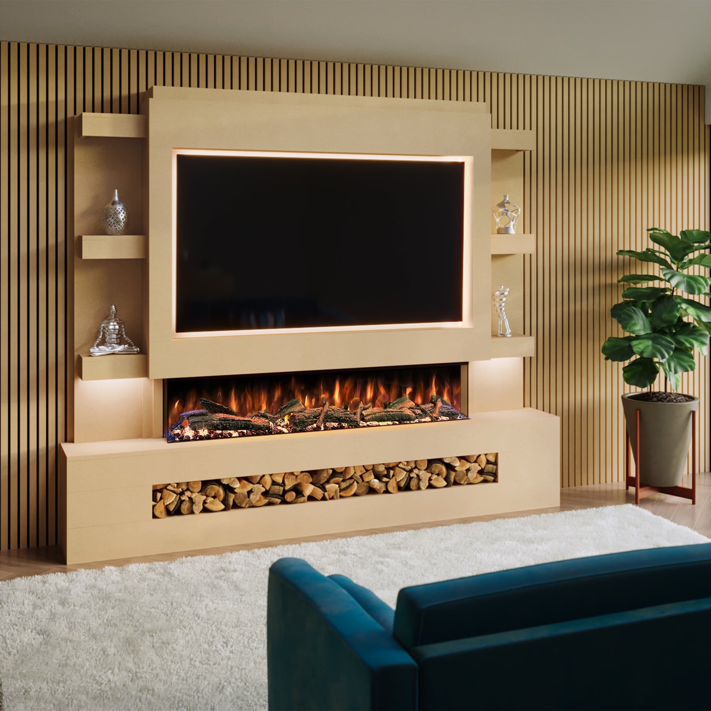 Evolution Fires Pre-built media wall with electric fireplace