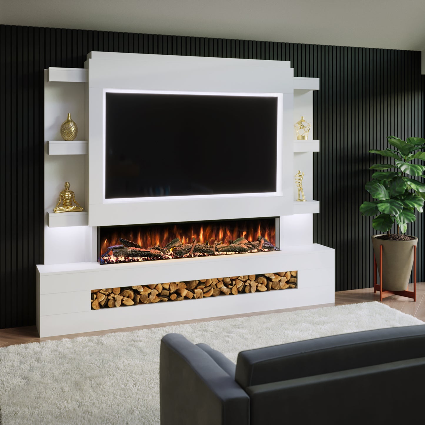 Evolution Fires Pre-built media wall with electric fireplace