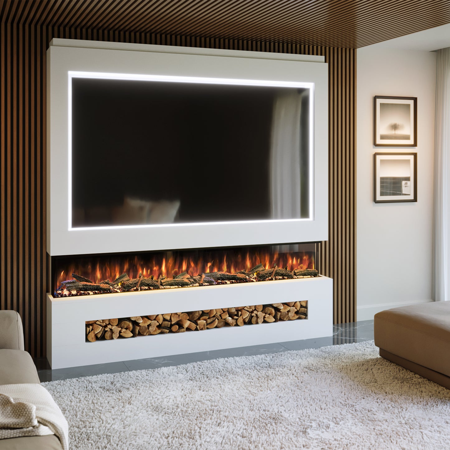 Evolution Fires Pre-built media wall with electric fireplace