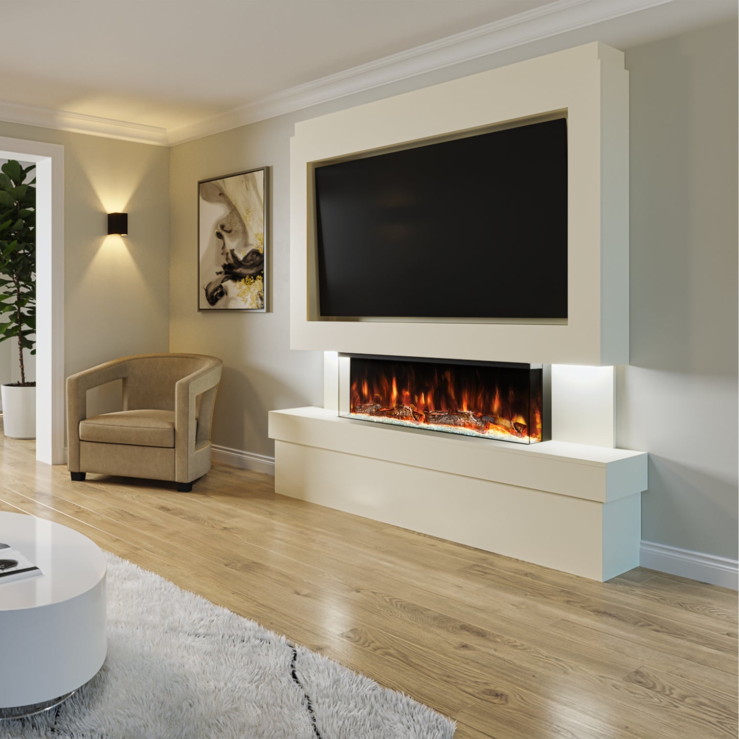 Evolution Fires Pre-built media wall with electric fireplace