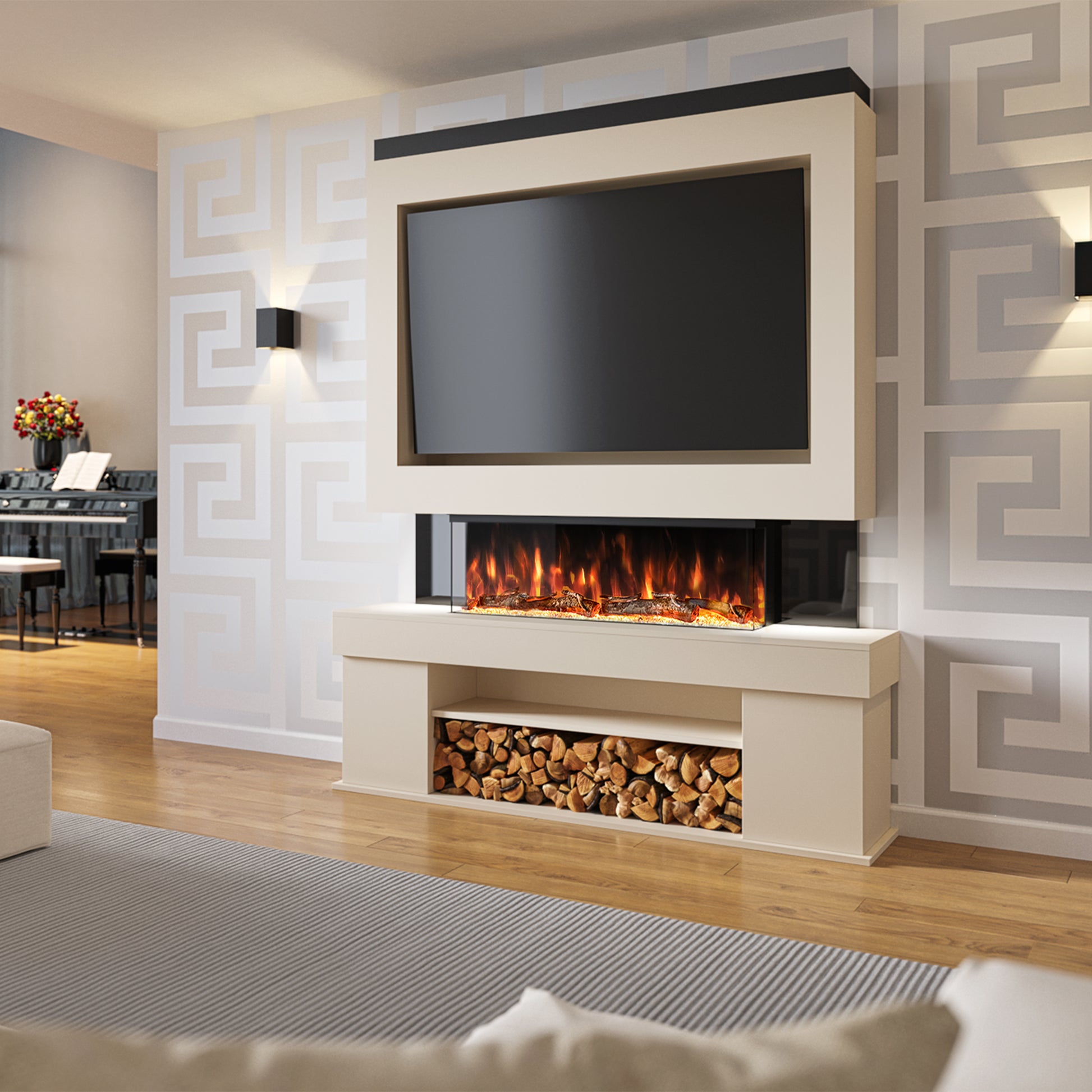 Evolution Fires - Pre-Built Media Wall Package 3 With Electric Fireplace