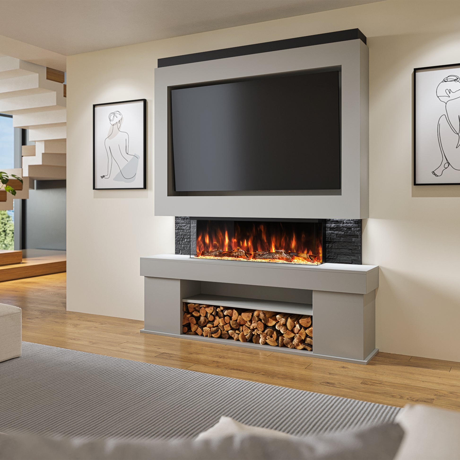 Evolution Fires - Pre-Built Media Wall Package 3 With Electric Fireplace