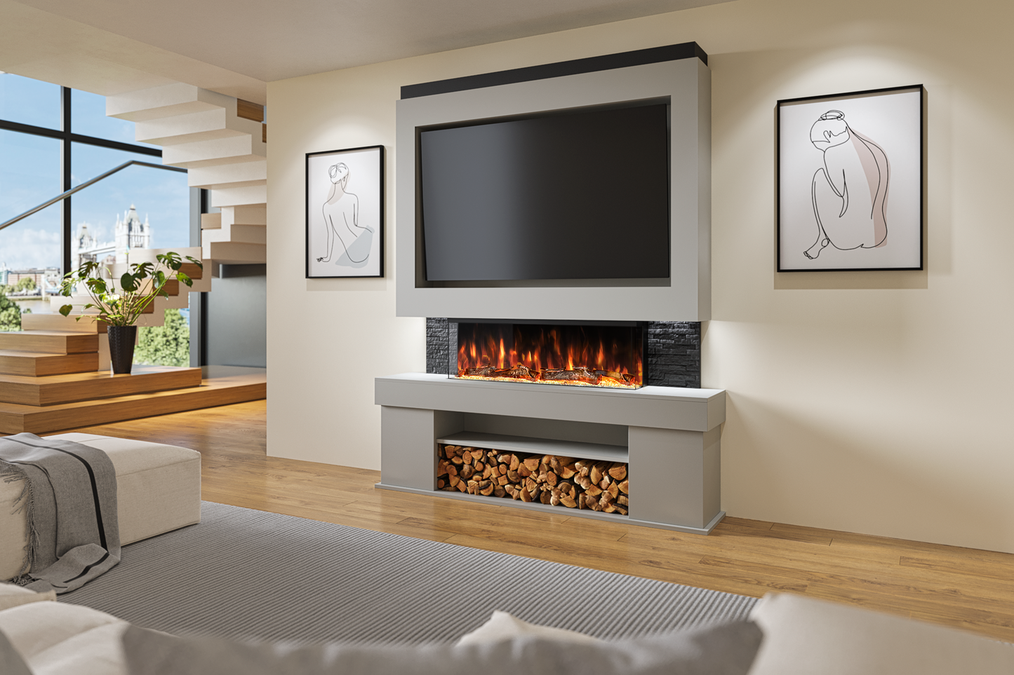 Evolution Fires - Pre-Built Media Wall Package 3 With Electric Fire