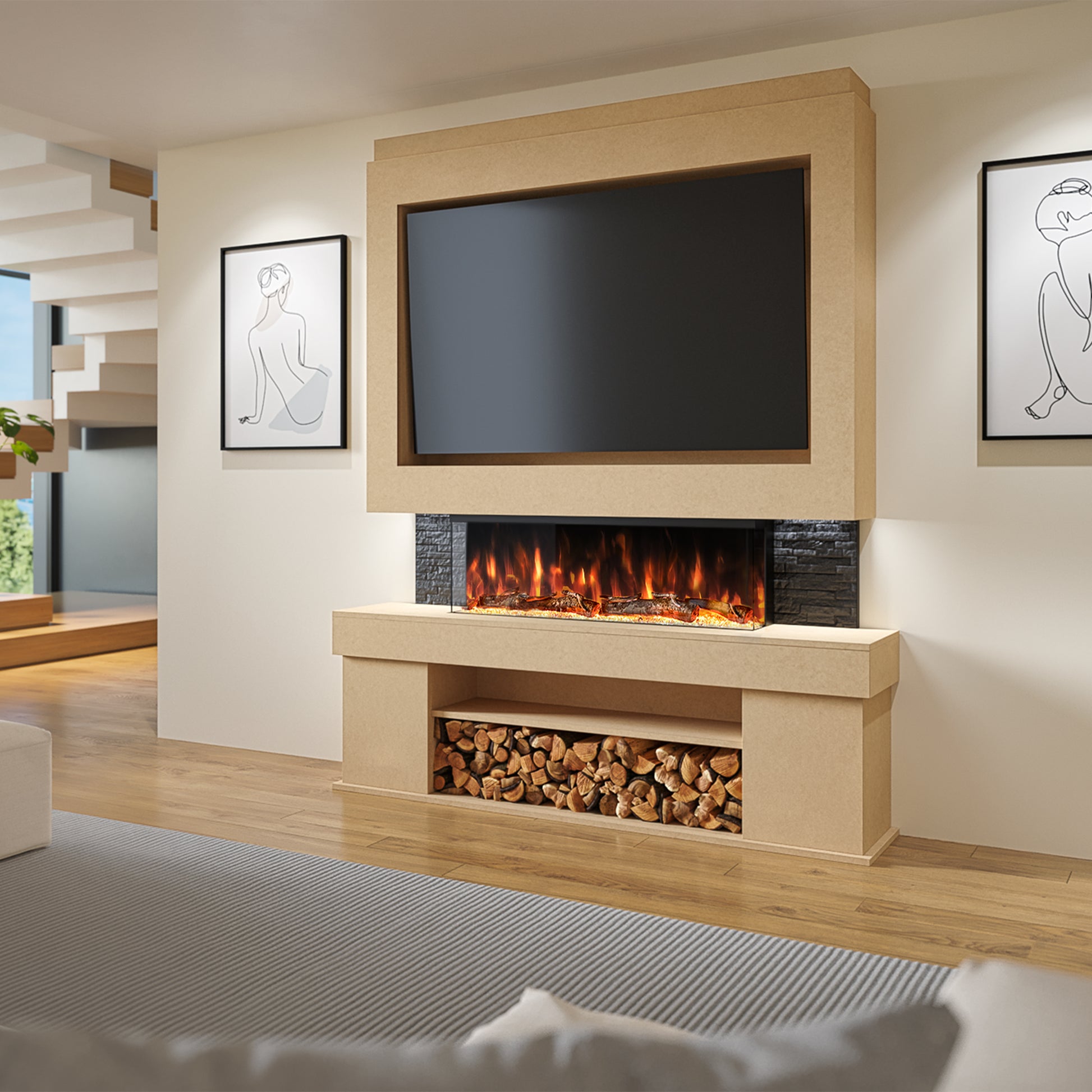 Evolution Fires - Pre-Built Media Wall Package 3 With Electric Fireplace