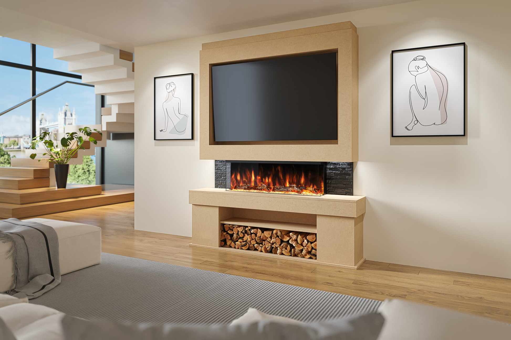 Evolution Fires - Pre-Built Media Wall Package 3 With Electric Fire