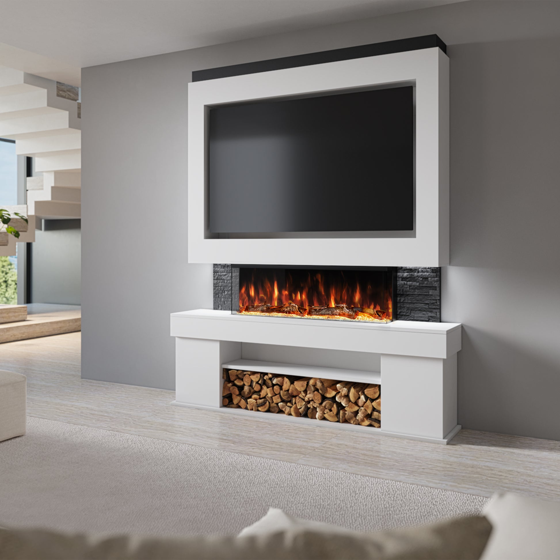 Evolution Fires - Pre-Built Media Wall Package 3 With Electric Fireplace