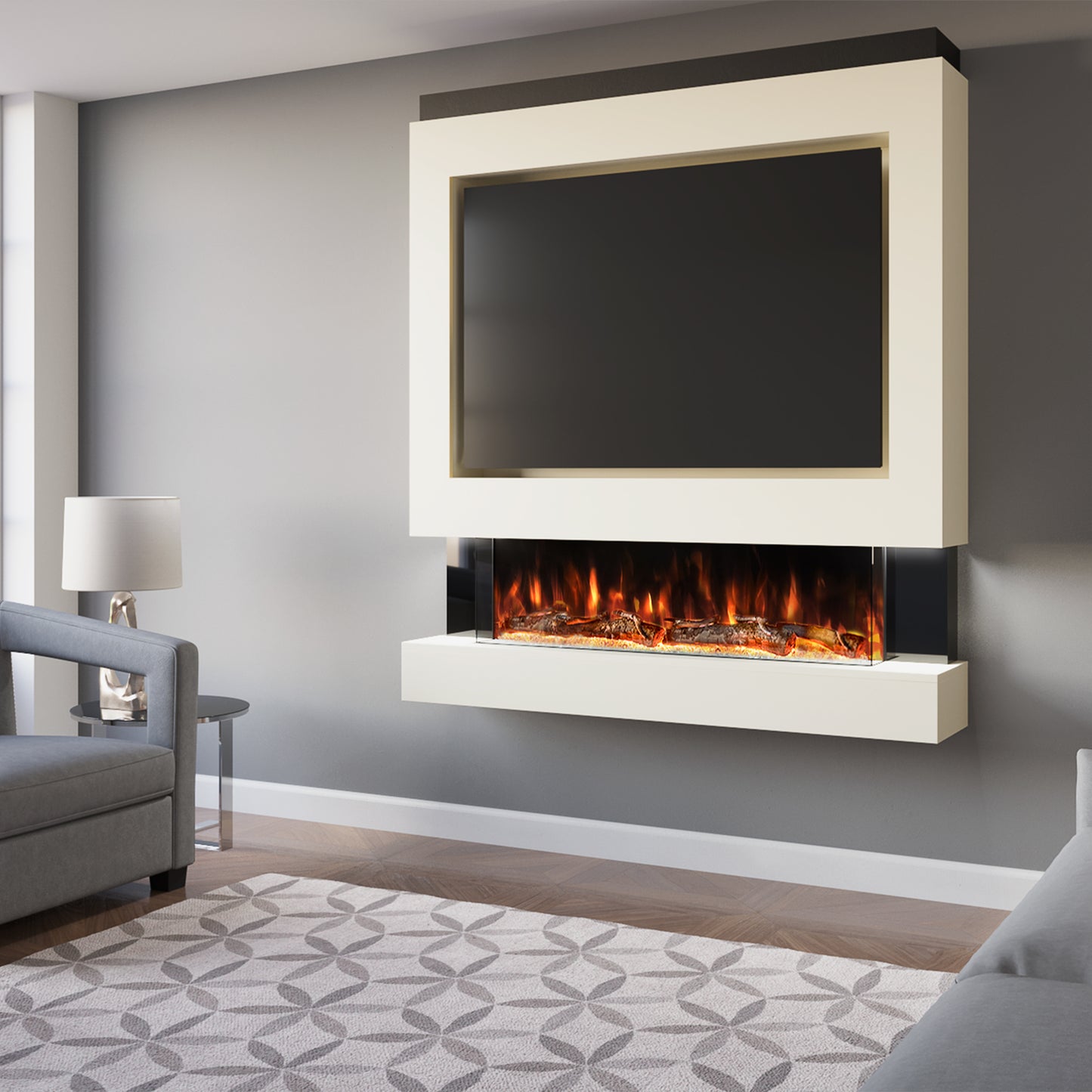 Evolution Fires Pre-built media wall with electric fireplace