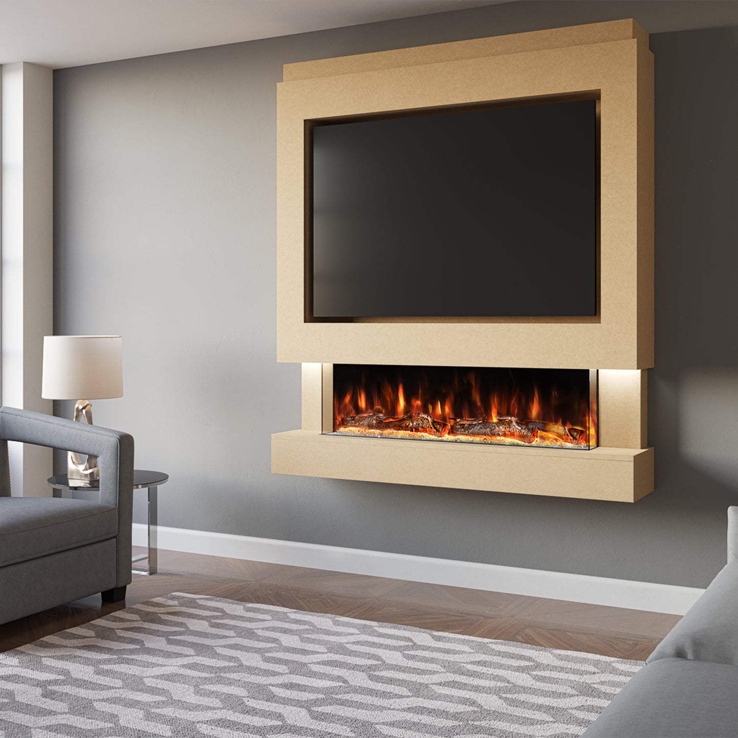 Evolution Fires Pre-built media wall with electric fireplace