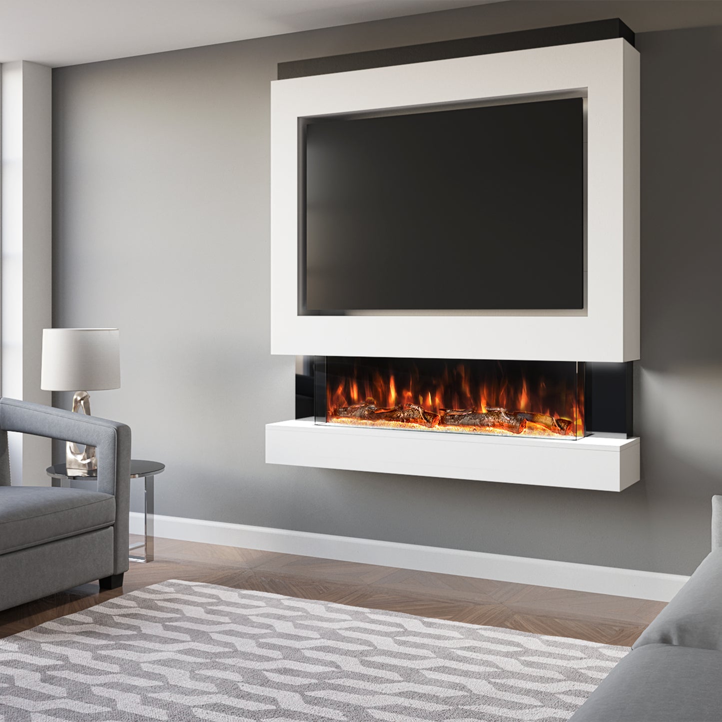 Evolution Fires Pre-built media wall with electric fireplace