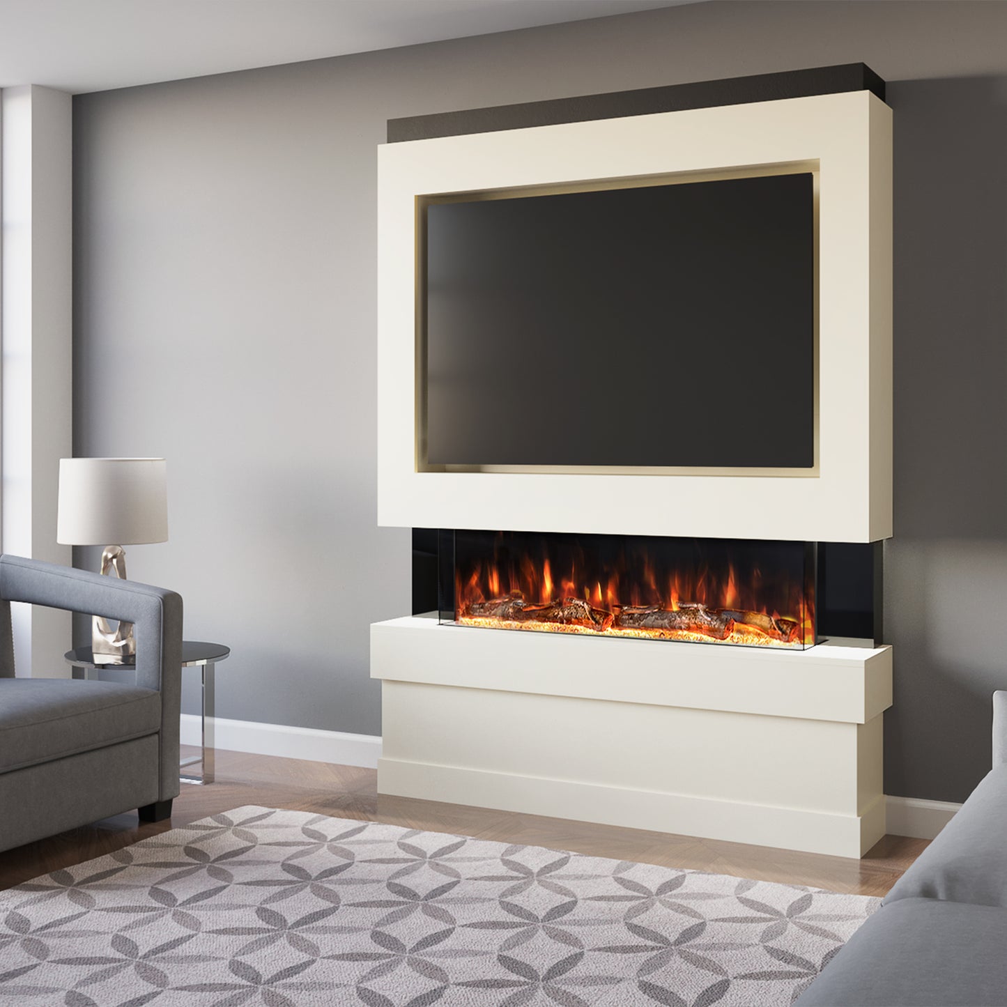 Evolution Fires Pre-built media wall with electric fireplace