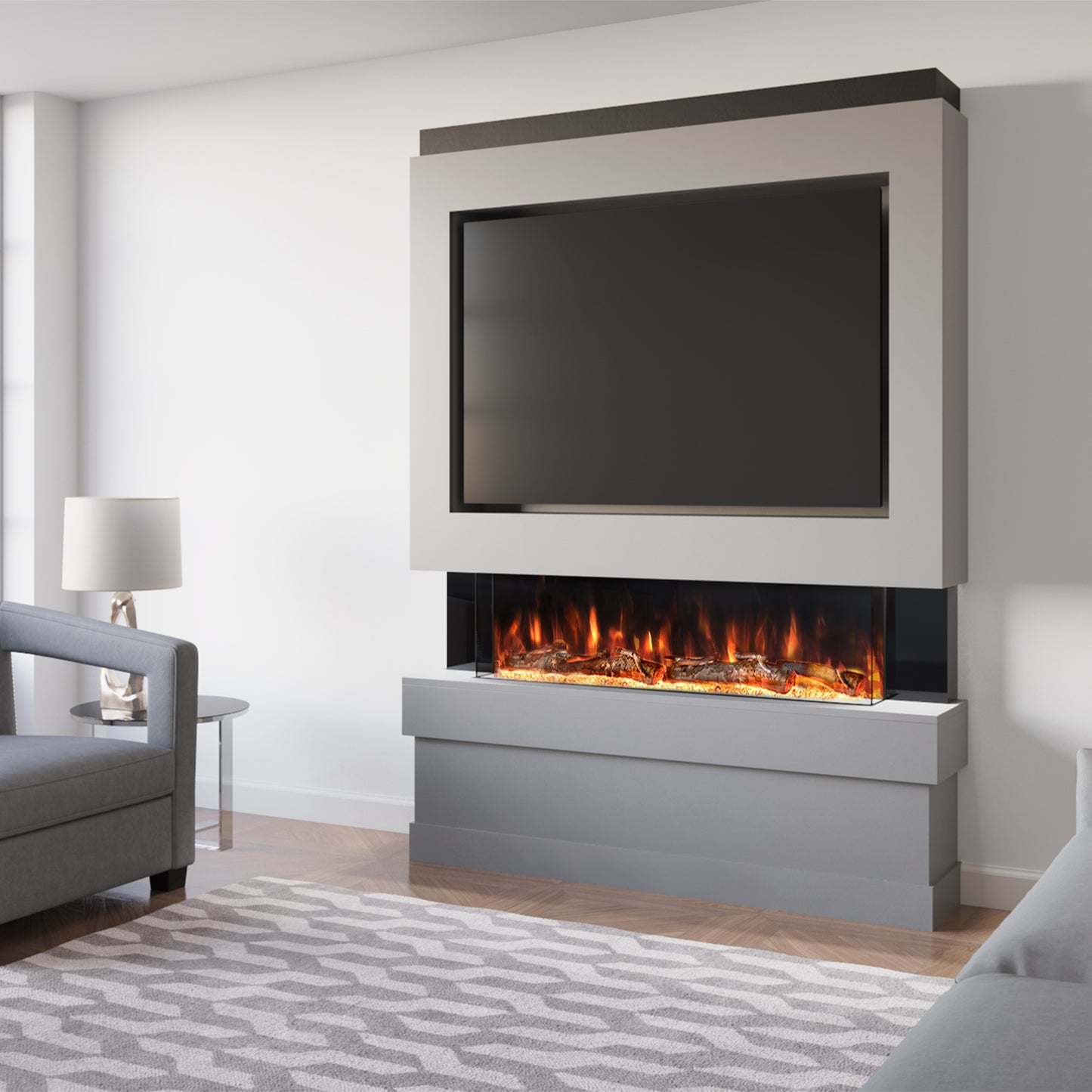 Evolution Fires Pre-built media wall with electric fireplace