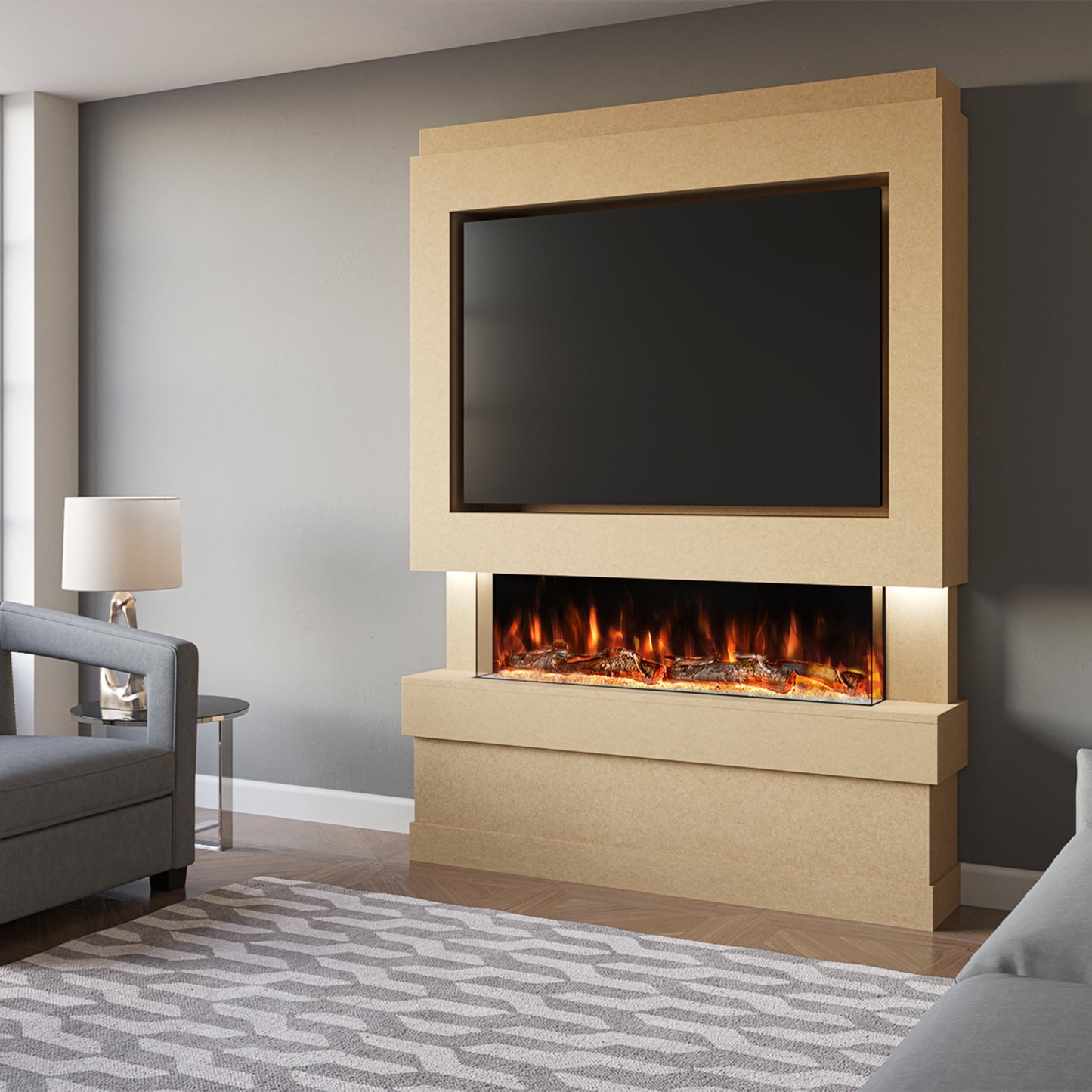 Evolution Fires Pre-built media wall with electric fireplace