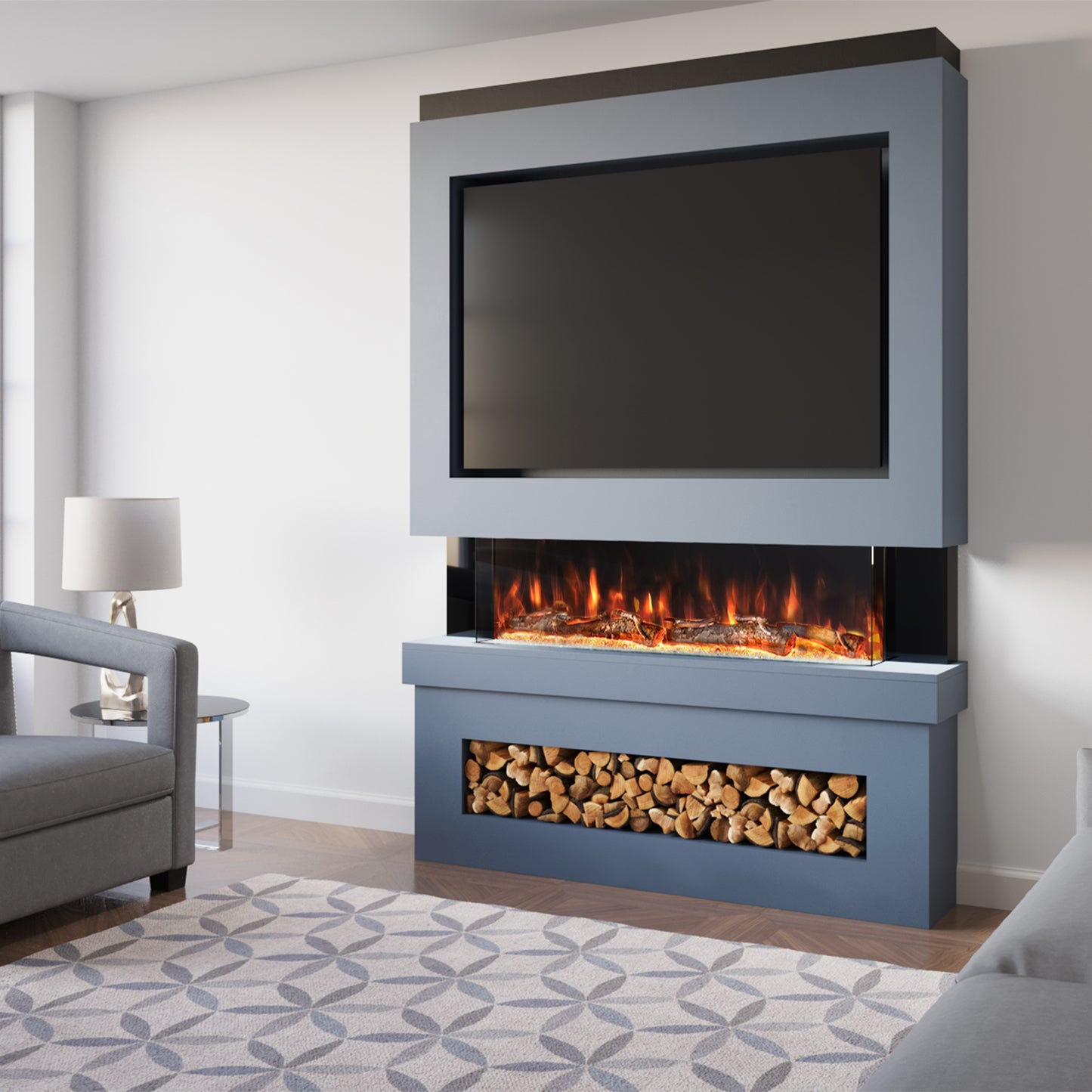 Evolution Fires Pre-built media wall with electric fireplace