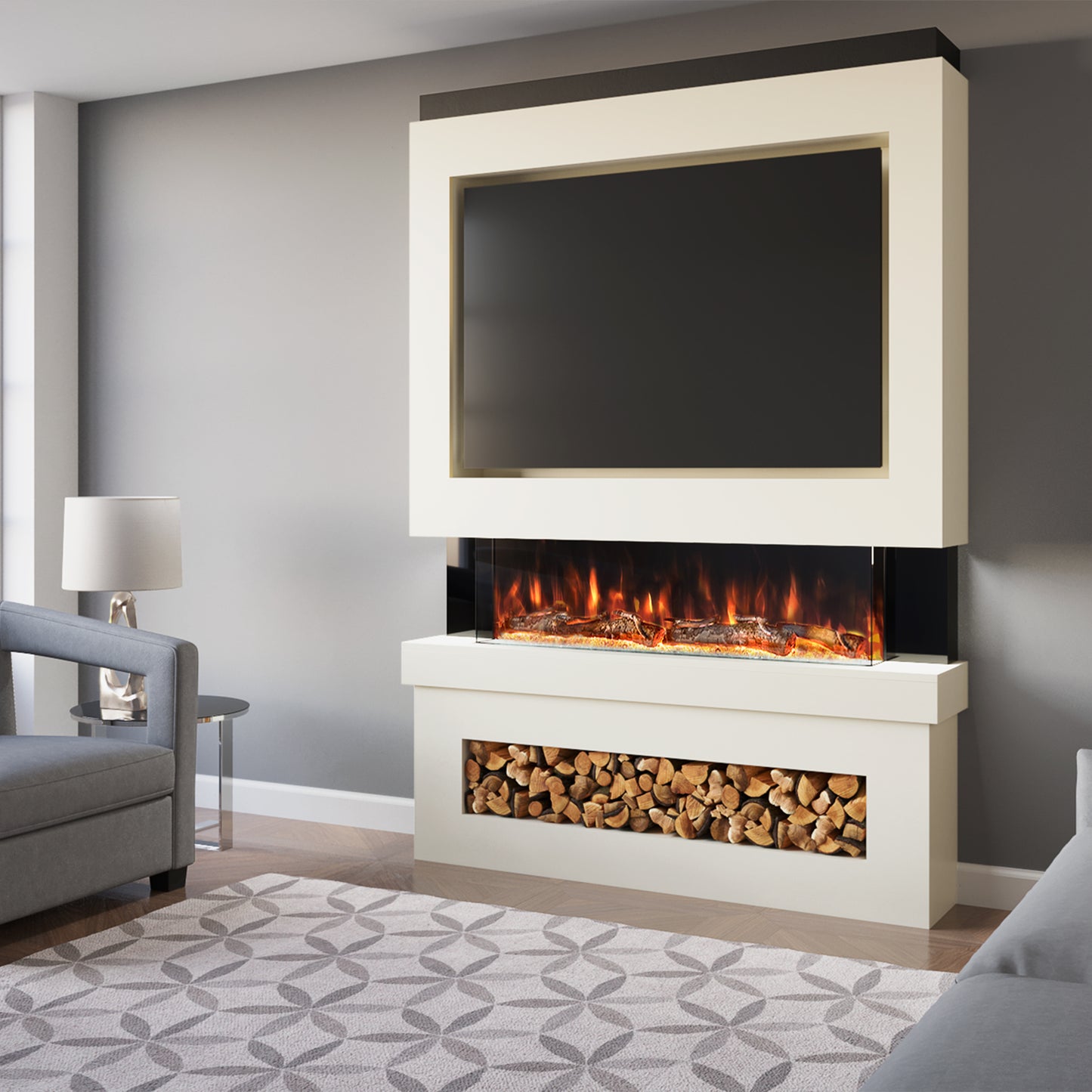 Evolution Fires Pre-built media wall with electric fireplace