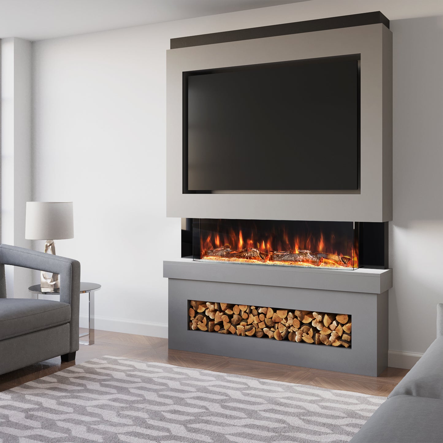 Evolution Fires Pre-built media wall with electric fireplace