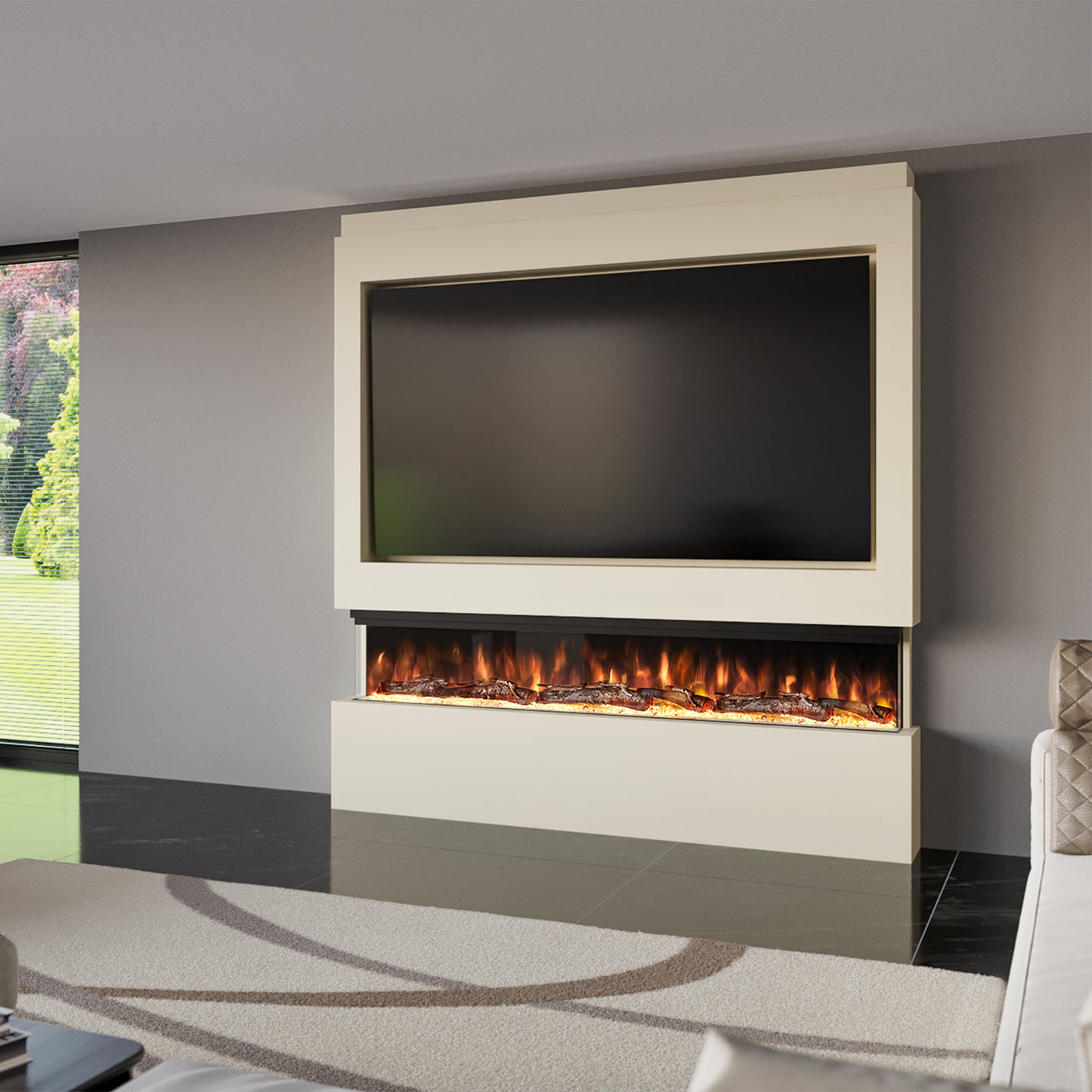 Evolution Fires Pre-built media wall with electric fireplace