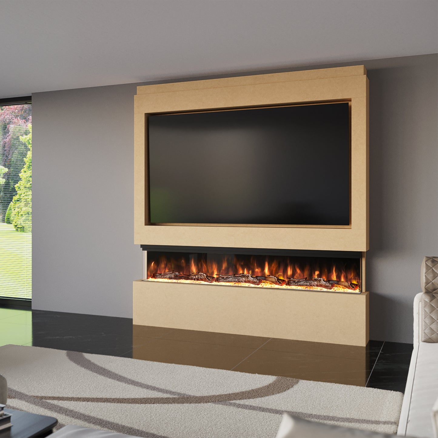 Evolution Fires Pre-built media wall with electric fireplace