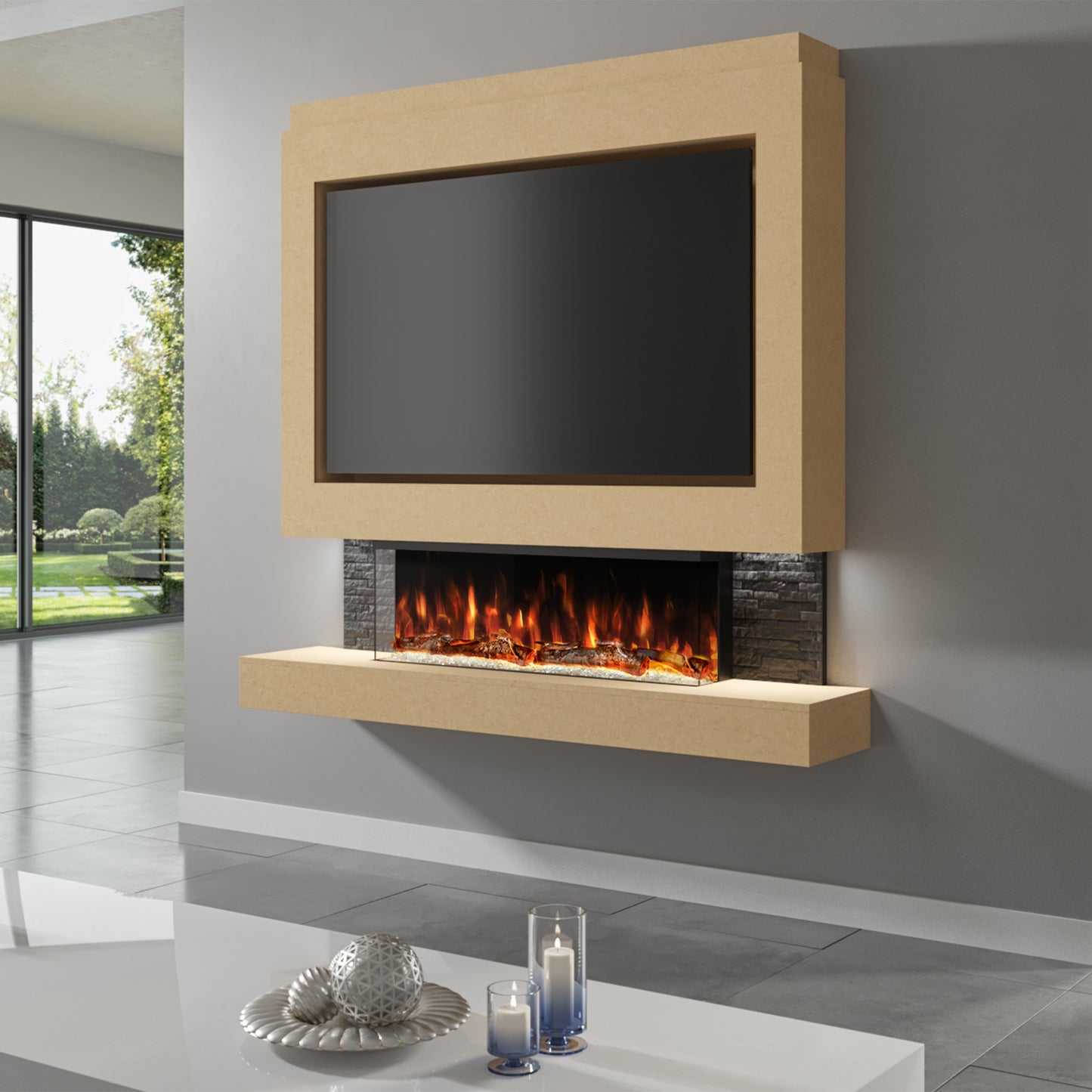 Evolution Fires - Pre-Built Media Wall Package 1 with electric fireplace