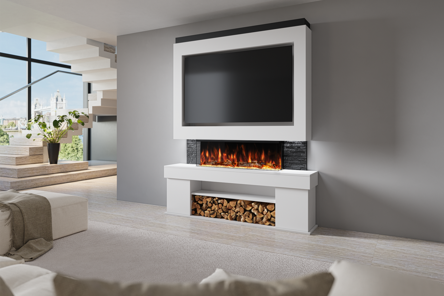 Evolution Fires - Pre-Built Media Wall Package 3 With Electric Fire