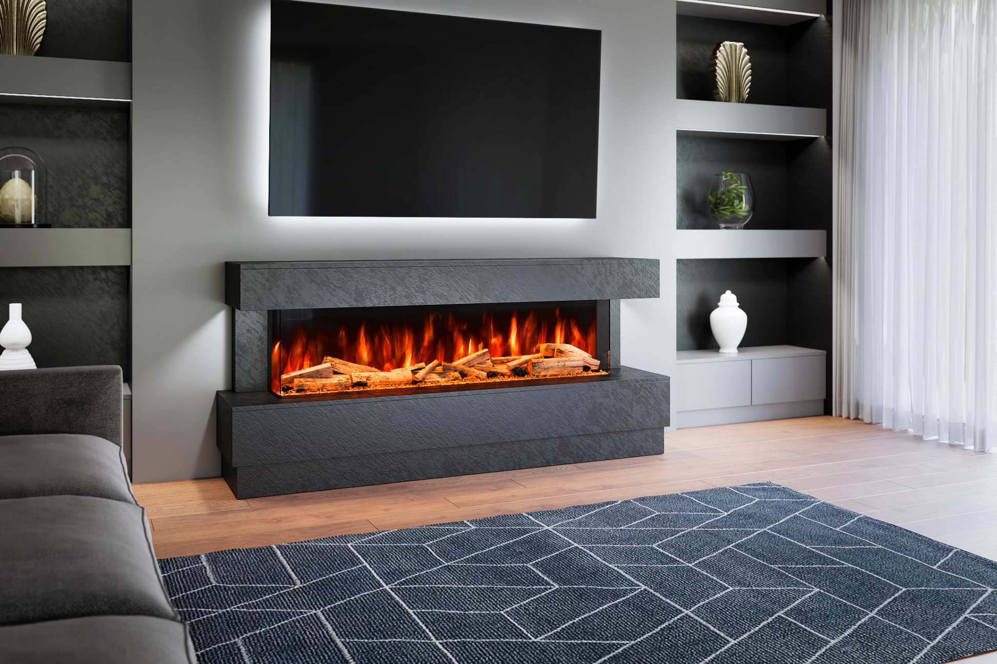 Evolution Fires - Raphael Electric Fireplace Suite (Black Stone Effect)