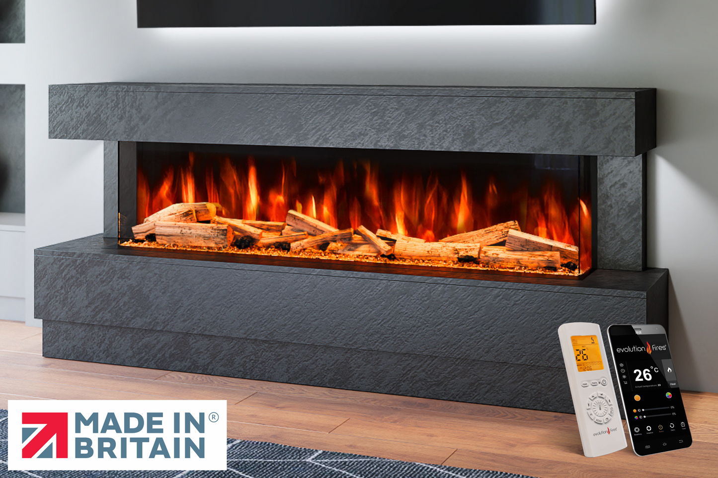 Evolution Fires - Raphael Electric Fireplace Suite (Black Stone Effect)