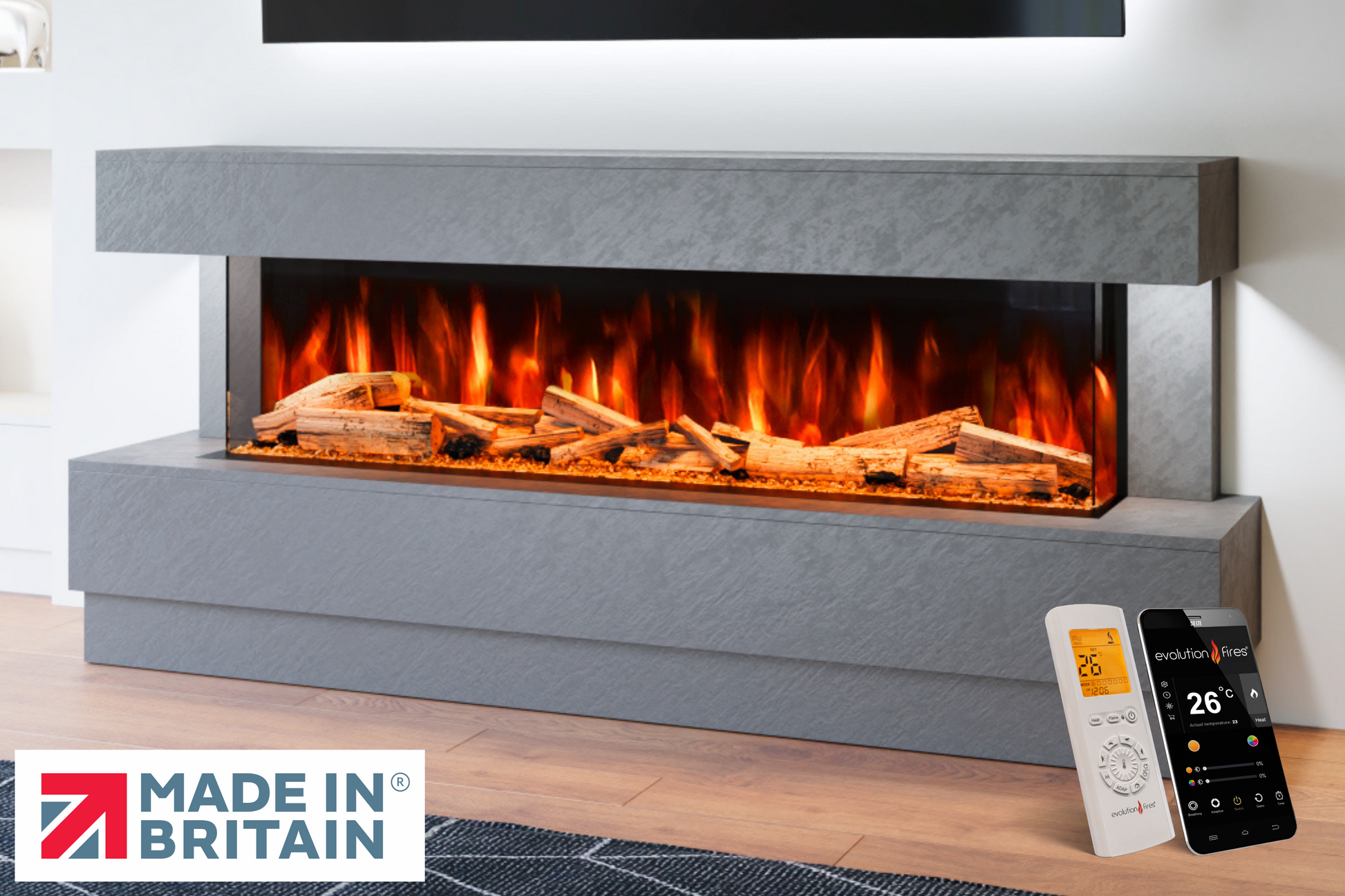 Evolution Fires - Raphael Electric Fireplace Suite - Grey Stone Effect